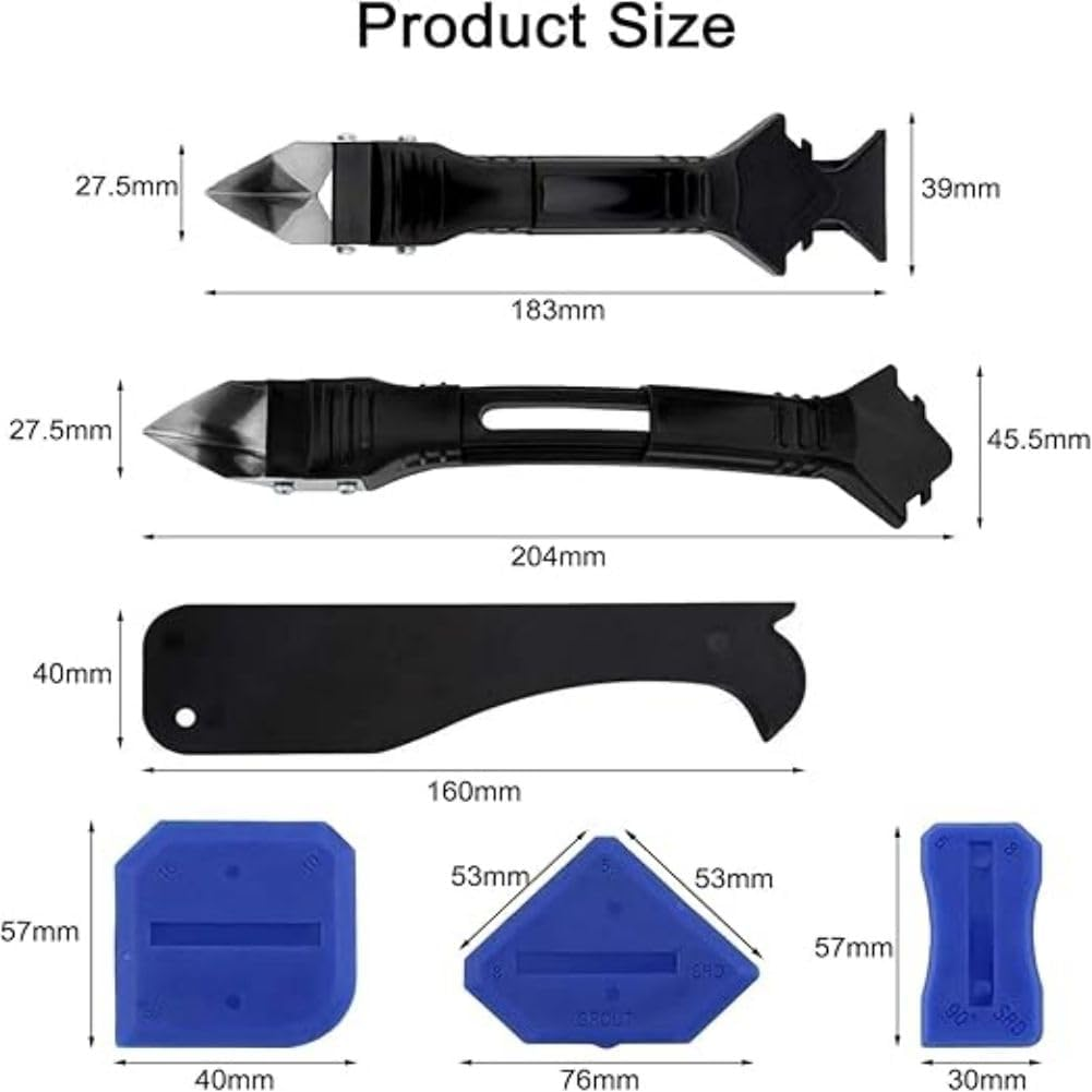 Silicone Caulking Tools(Stainless Steelhead) Grout Removal Tool Grout Remove Scraper,Silicone Caulking Tool Kit，Caulk Remover for Kitchen Bathroom Window Joint image number 2