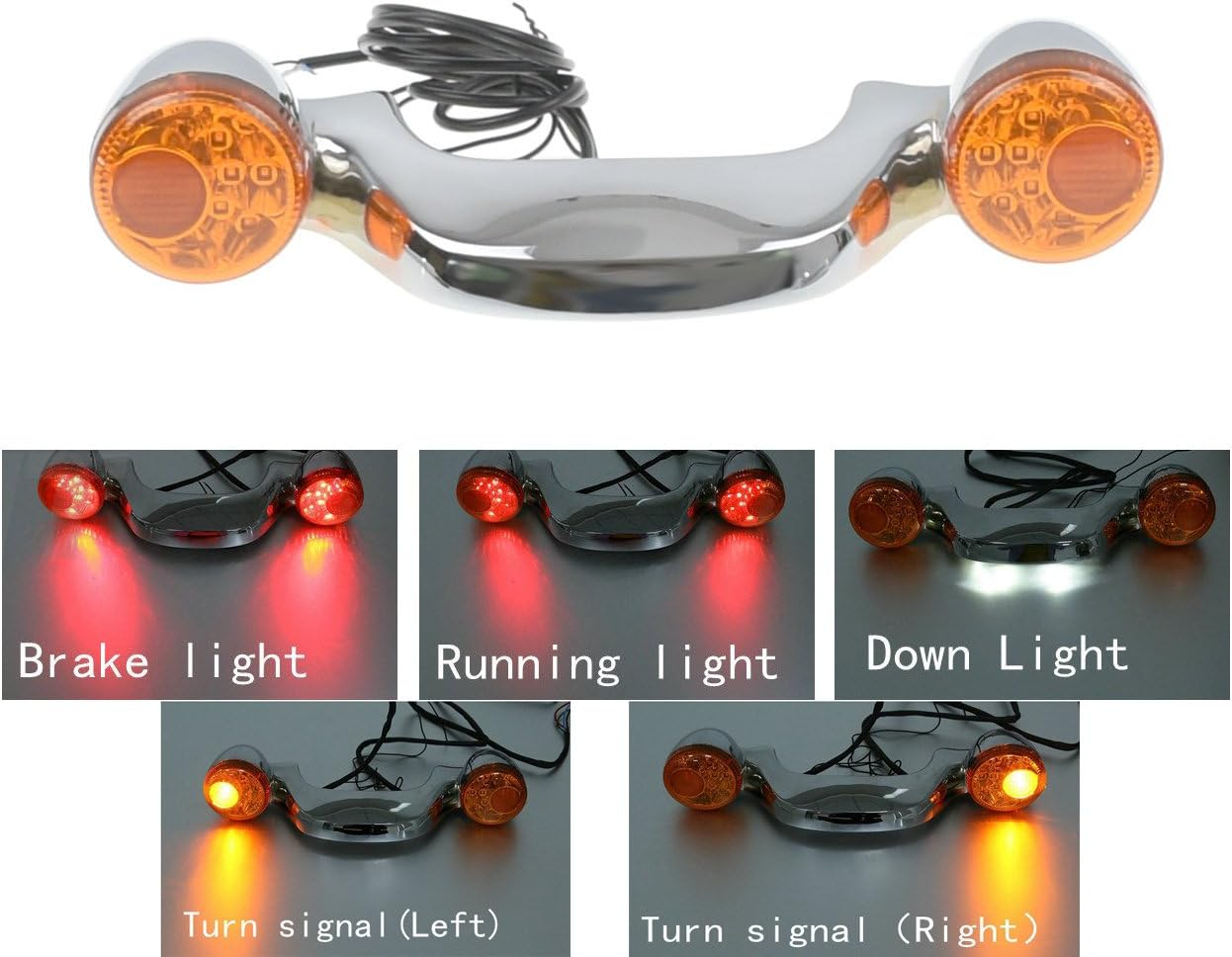 Motorcycle Rear Brake Light Bar Turn Signal Fit for Harley Street Glide 10-23 Road Glide 10-23 Road King Special 17-25 Electra Glide 19-22 (Chrome Housing Orange Lens) image number 3