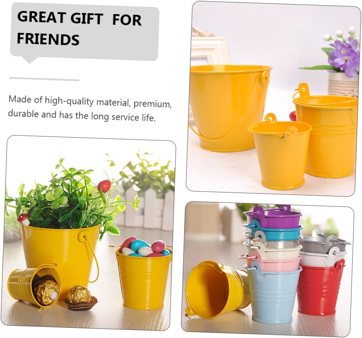 Outanaya 2Pcs Tinplate Flower Buckets for Garden Decoration Vintage Style Planter Containers for Indoor and Outdoor Use for Flower Arrangements and Home Storage image number 2