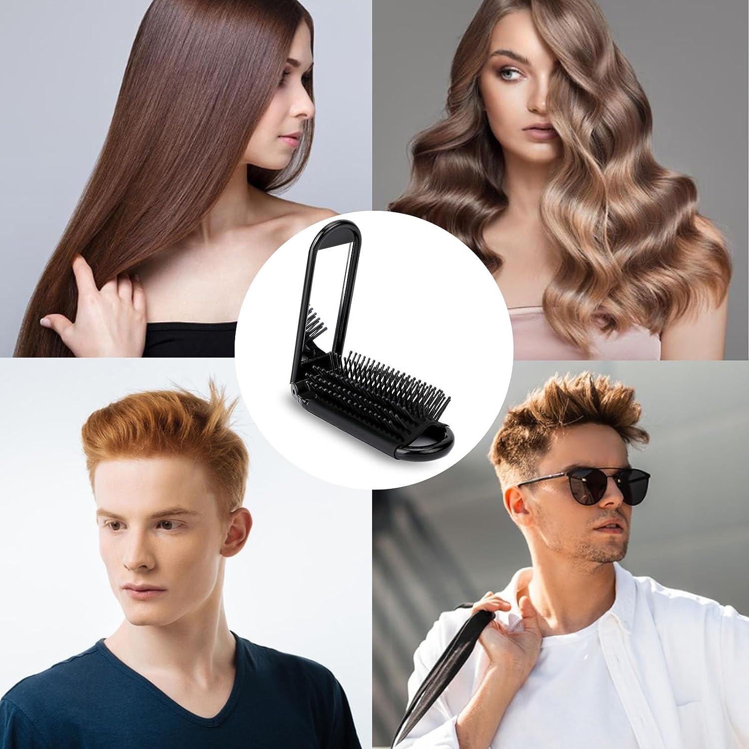 Travel Hair Brush with Mirror, 2 Pack Folding Wet Hairbrush, Travel Size Massage Comb, Compact Foldable Pocket Brush, Hair Styling Tools for Women and Men image number 6