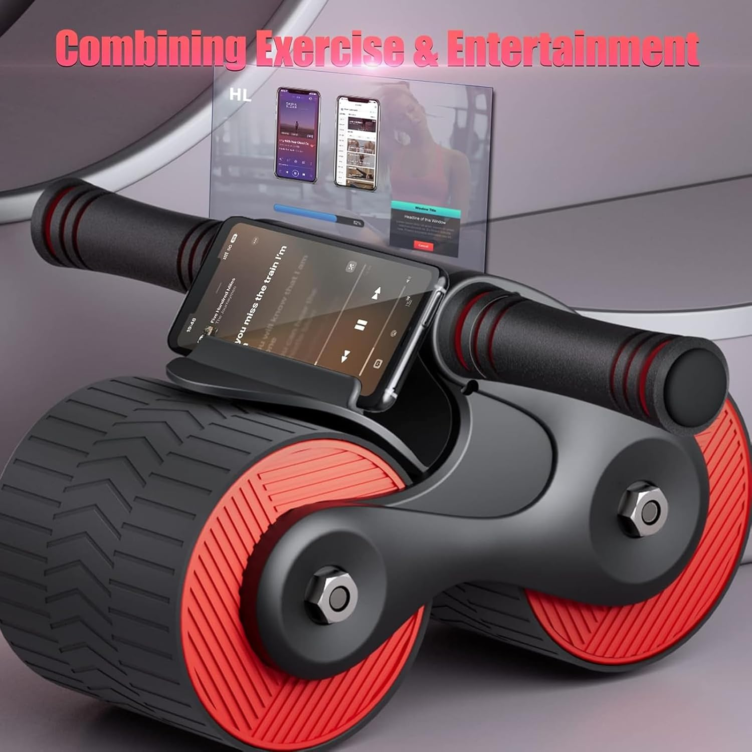 Ab Roller Wheel，Annuoyi Rebound Abdominal Wheel/Abdominal Exercise Equipment，Automatic Rebound Abdominal Wheel with Knee Mat,Suitable for Core Strength Training in Fitness Centers image number 3