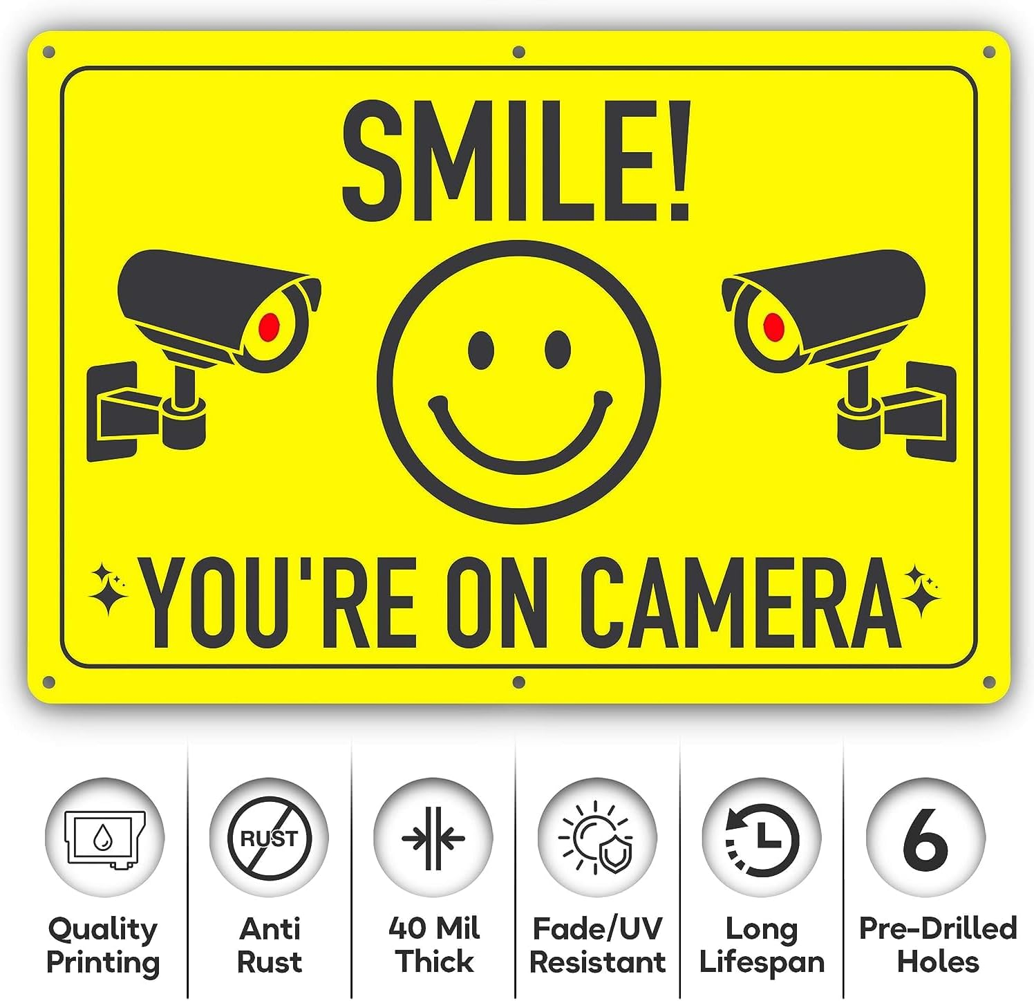 ASSURED SIGNS Smile You'Re on Camera Sign - 2 Pack - 11.75 X 8 Inch - Ideal Aluminum Video Surveillance Security Signs to Prevent Trespassing on Private Property - Perfect for House, Business, Yard or Private Driveway