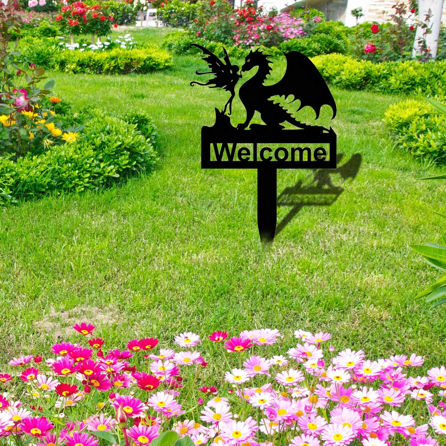 Metal Welcome Stake Garden Sign,Cute Fairy Dragon Metal Decor for Outdoor Yard Art, Garden Decor,Lawn Ornaments image number 3