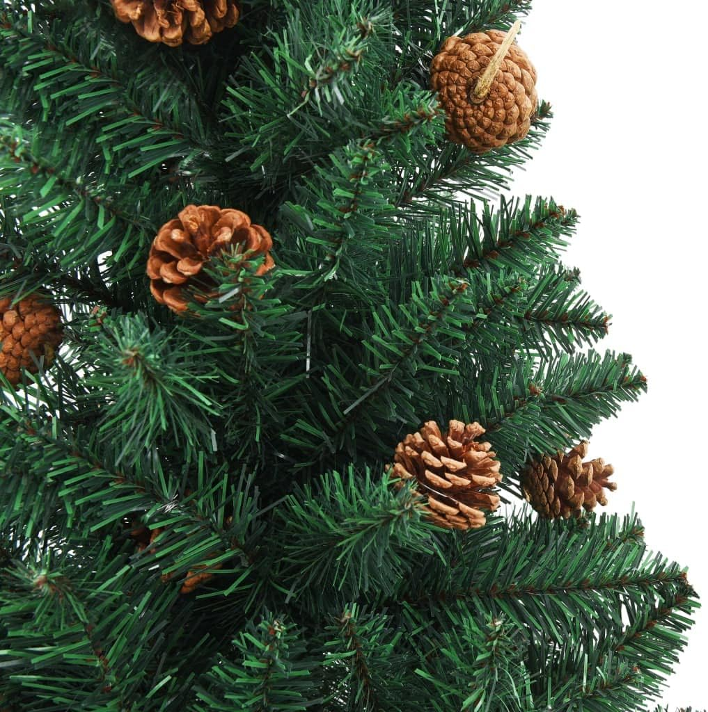 Christmas Tree, Xmas Tree Fake Tree Holiday Decoration Slim Christmas Tree with Real Wood and Cones Green 180 Cm PVC image number 4