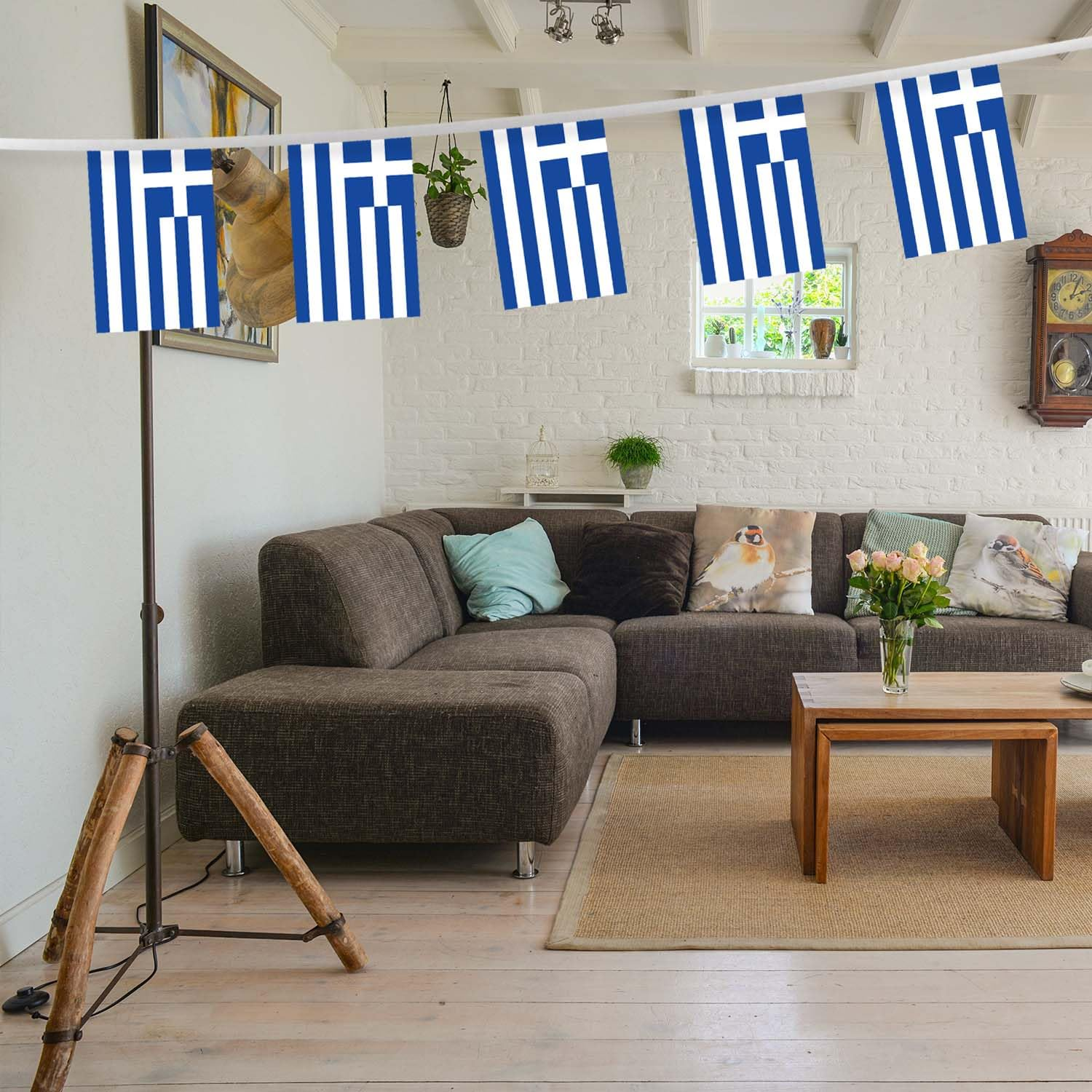 32FT Small Greece Pennant Flag Bunting,30 PCS Mini String Banner Strip Greek National Decor Rectangle for Holiday Restaurant Home Party School