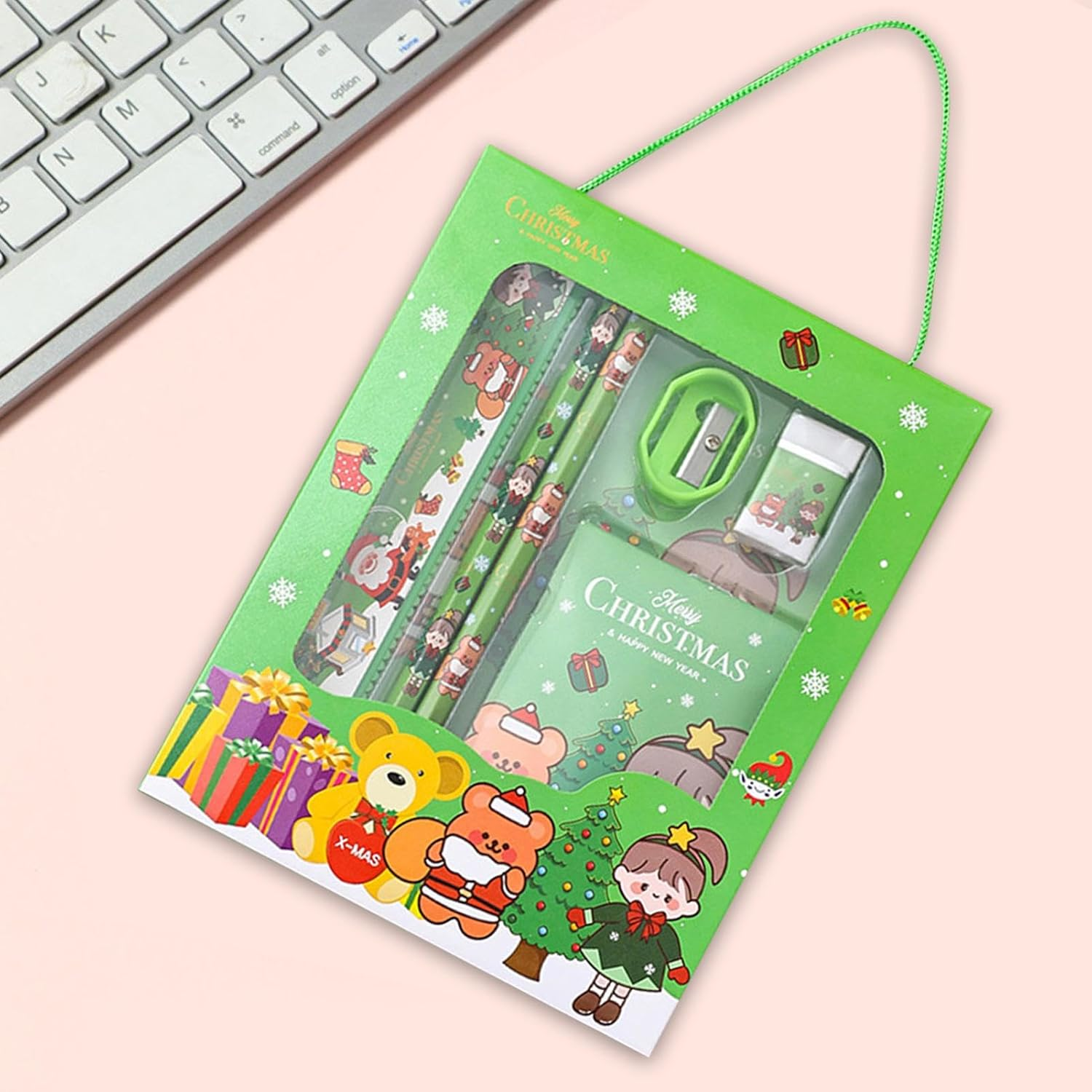 Christmas Stationery Sets for Kids,Student Christmas Stationery Set of 6 - Christmas School Party Favors, Fashionable Multiple Colors Festive Stationery Supplies for Christmas Birthday image number 6