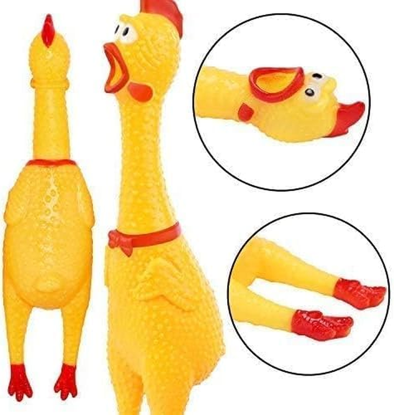 Screaming Chicken Dog Toys,Yellow Rubber Squaking Chicken Toy Durable Rubber Chicken for Dogs,Rubber Chickens 3 Pack (Yellow, 31CM) image number 4