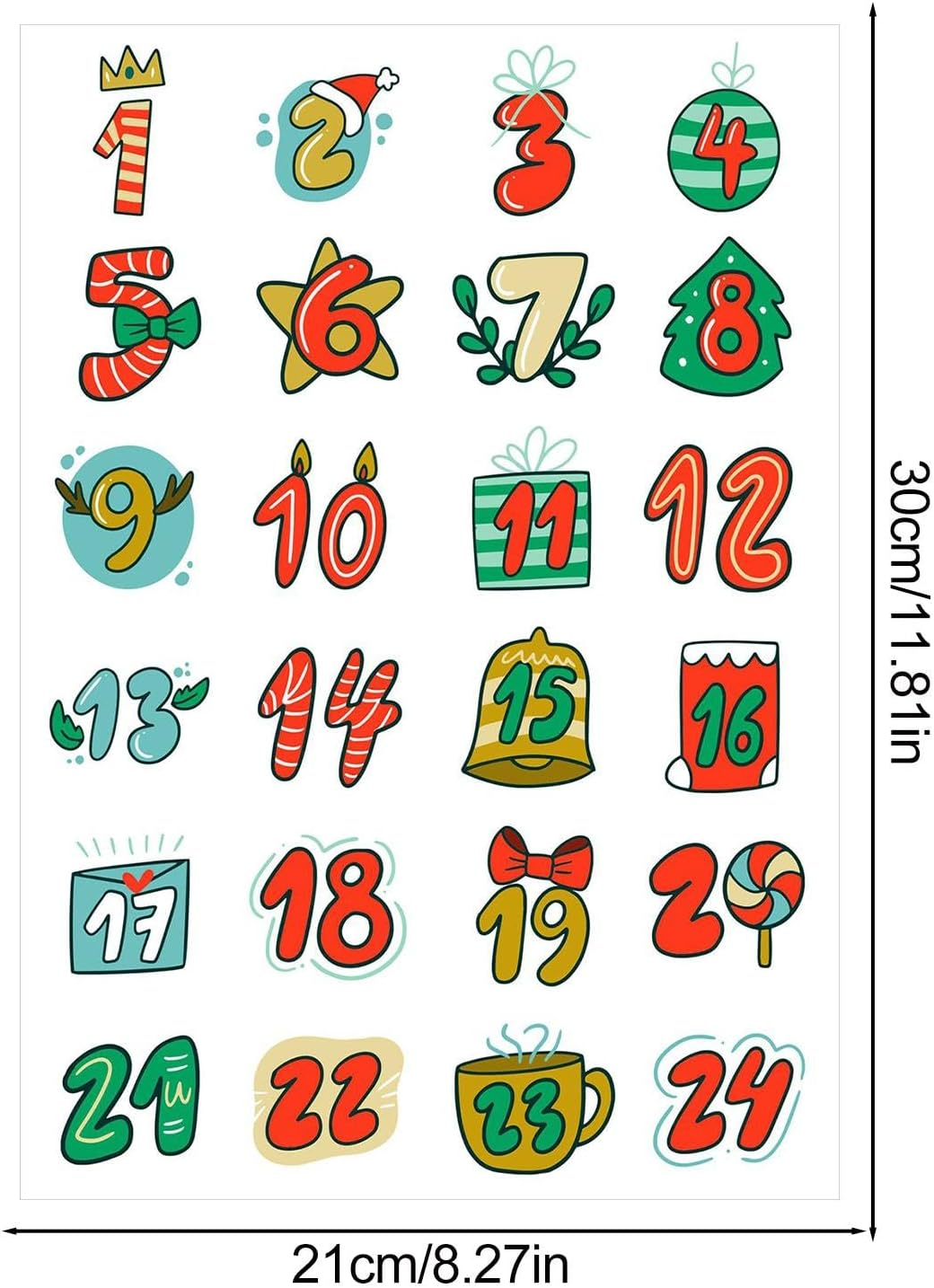 Christmas Countdown Decals | 1-24 Christmas Card Envelope Stickers - Sealing Stickers for Cookie Bag Labels image number 3