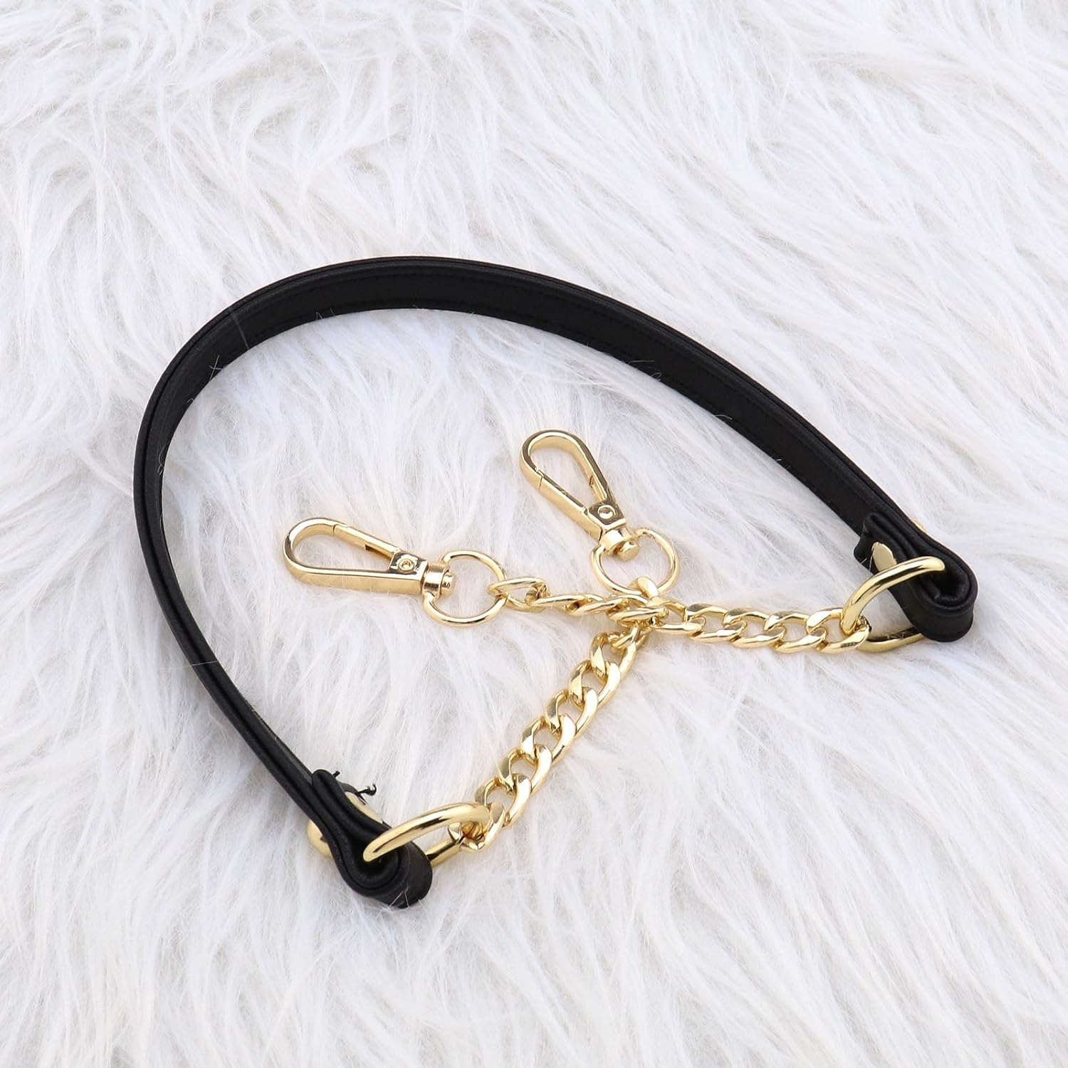 Emsea 2Pcs Replacement Handbag Chain Strap with Buckles for Handbag Crossbody Bag Shoulder Bag Decoration Chain Charms Bag Accessories PU Metal 120Cm Black Gold image number 6