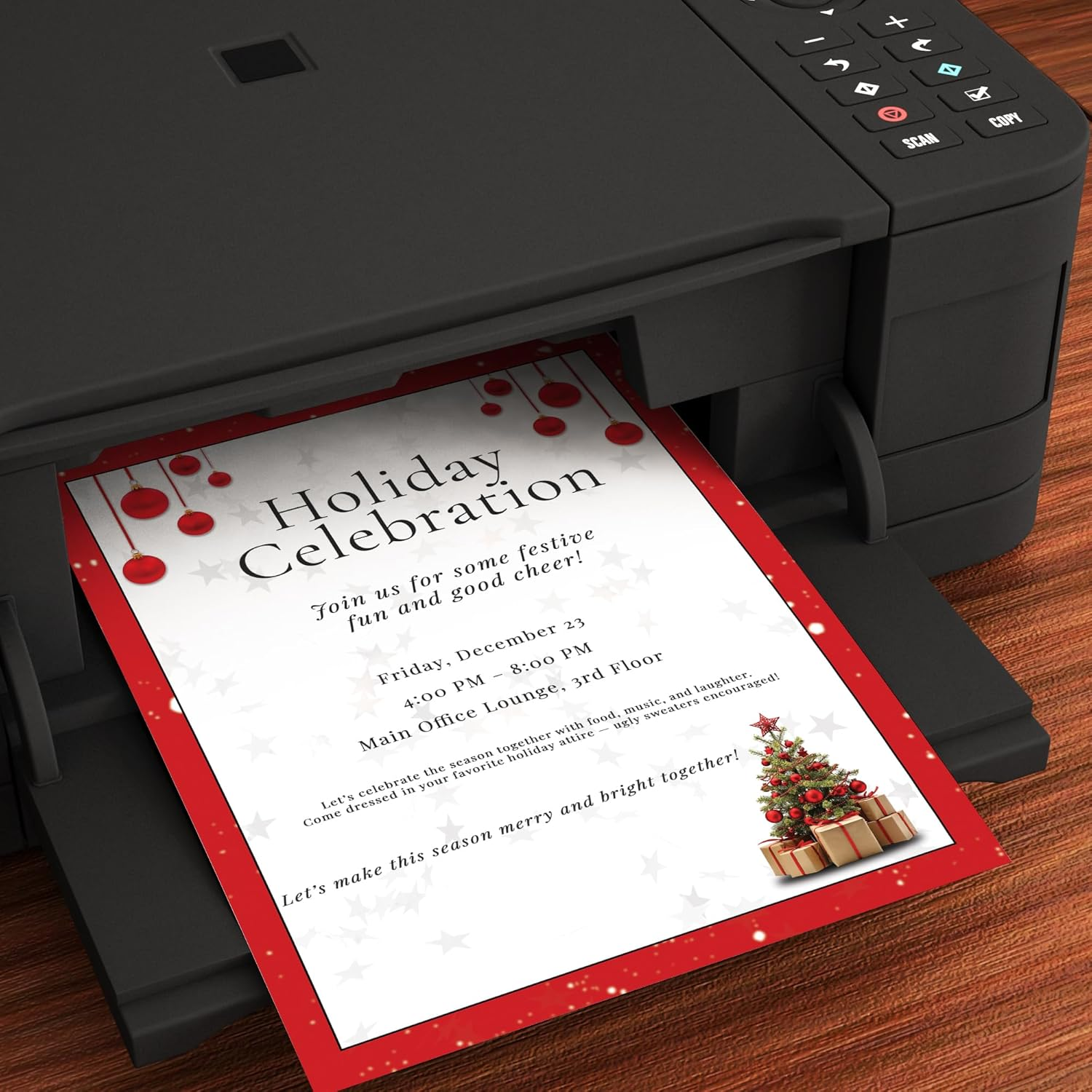 Red Bulbs & Christmas Tree Stationery Paper - 80 Sheets of Letterhead for Winter & Holiday Events image number 3