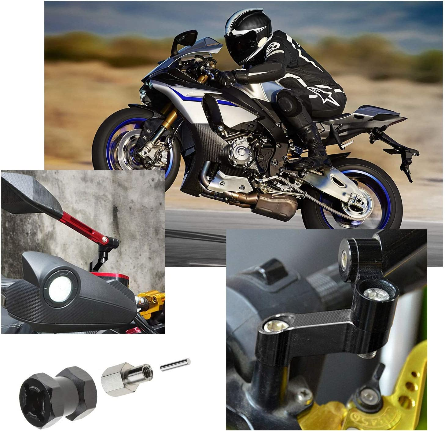 SING F LTD 1 Pair of Motorcycle Rear View Mirror Riser Extender Adapters Extension Kit M8 M10 Screws Thread with Screws & Gaskets Universal Accessories image number 6