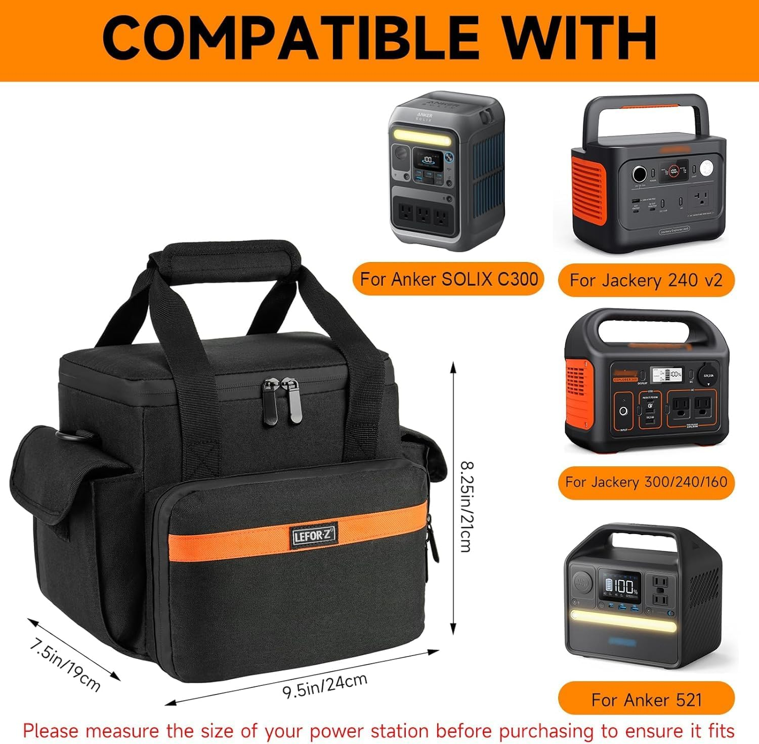 Carrying Case Compatible with Jackery Explorer 240/300/160/GOLABS R300/Anker 521 Portable Power Station,Waterproof Travel Storage Bag with Multiple Pockets for Charging Cable and Accessories(Bag Only) image number 2