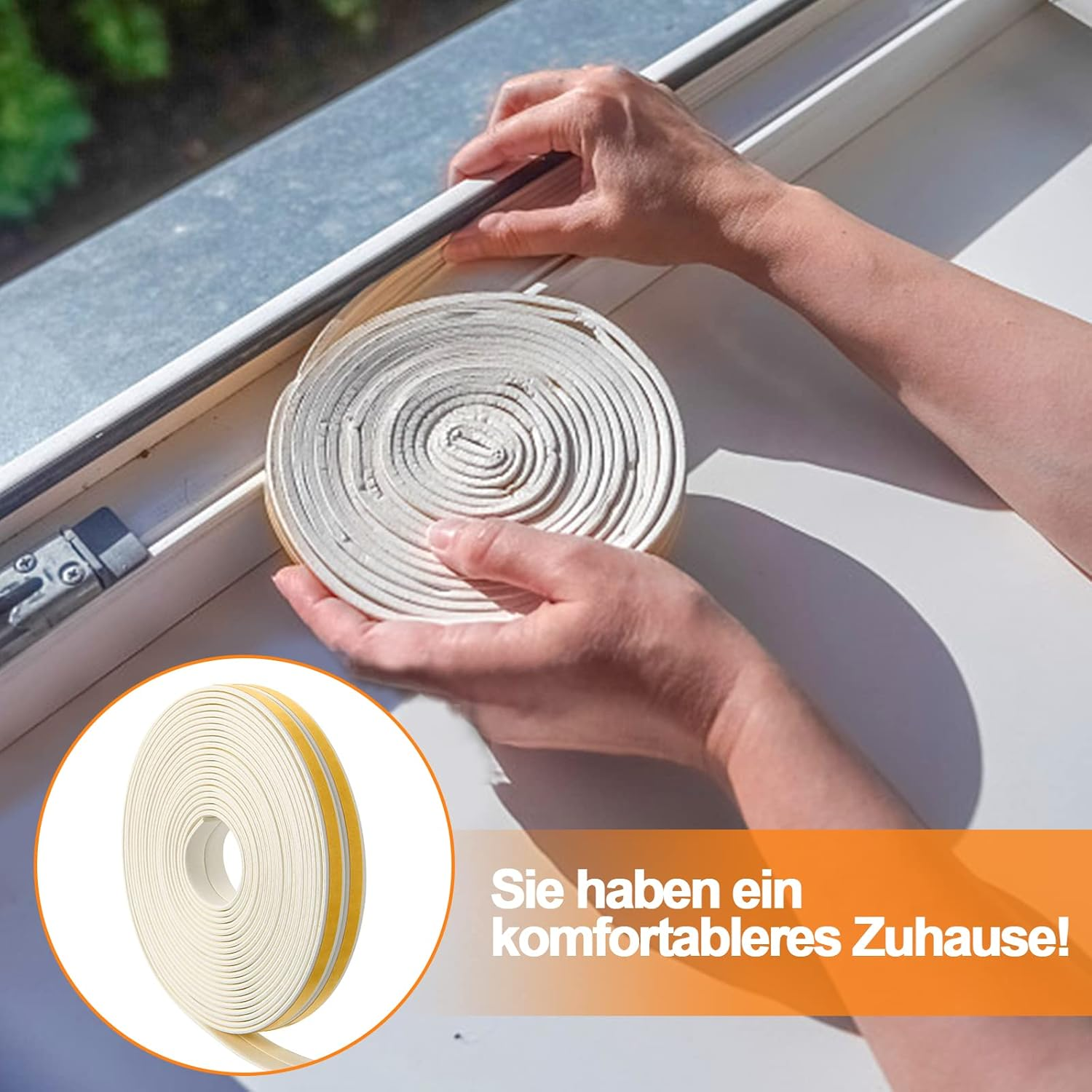 12 M Self-Adhesive Sealing Tape for Doors Windows, 9 Mm (W) X 2 Mm (D) Foam Tape, Foam Strips, Door Seal Window Rubber Seal for Anti-Collision, Soundproofer, Waterproof (White) image number 4