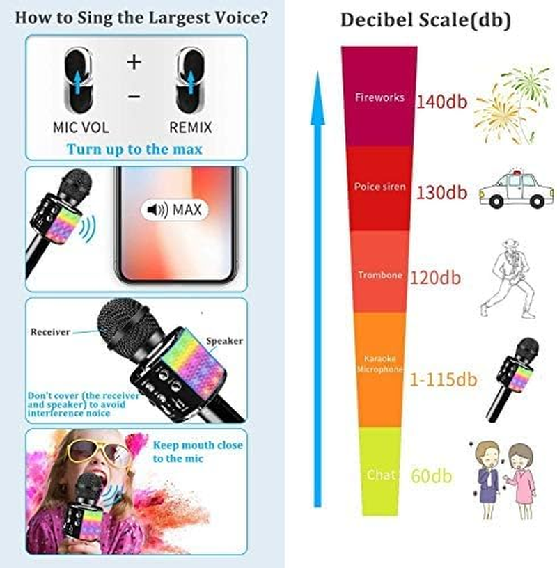 Wireless Bluetooth Karaoke Microphone with Controllable LED Lights, Xkey 4 in 1 Portable Karaoke Machine Speaker for Android/Iphone/Pc, Best Gifts Toys for Girls & Boys (Black1) image number 1