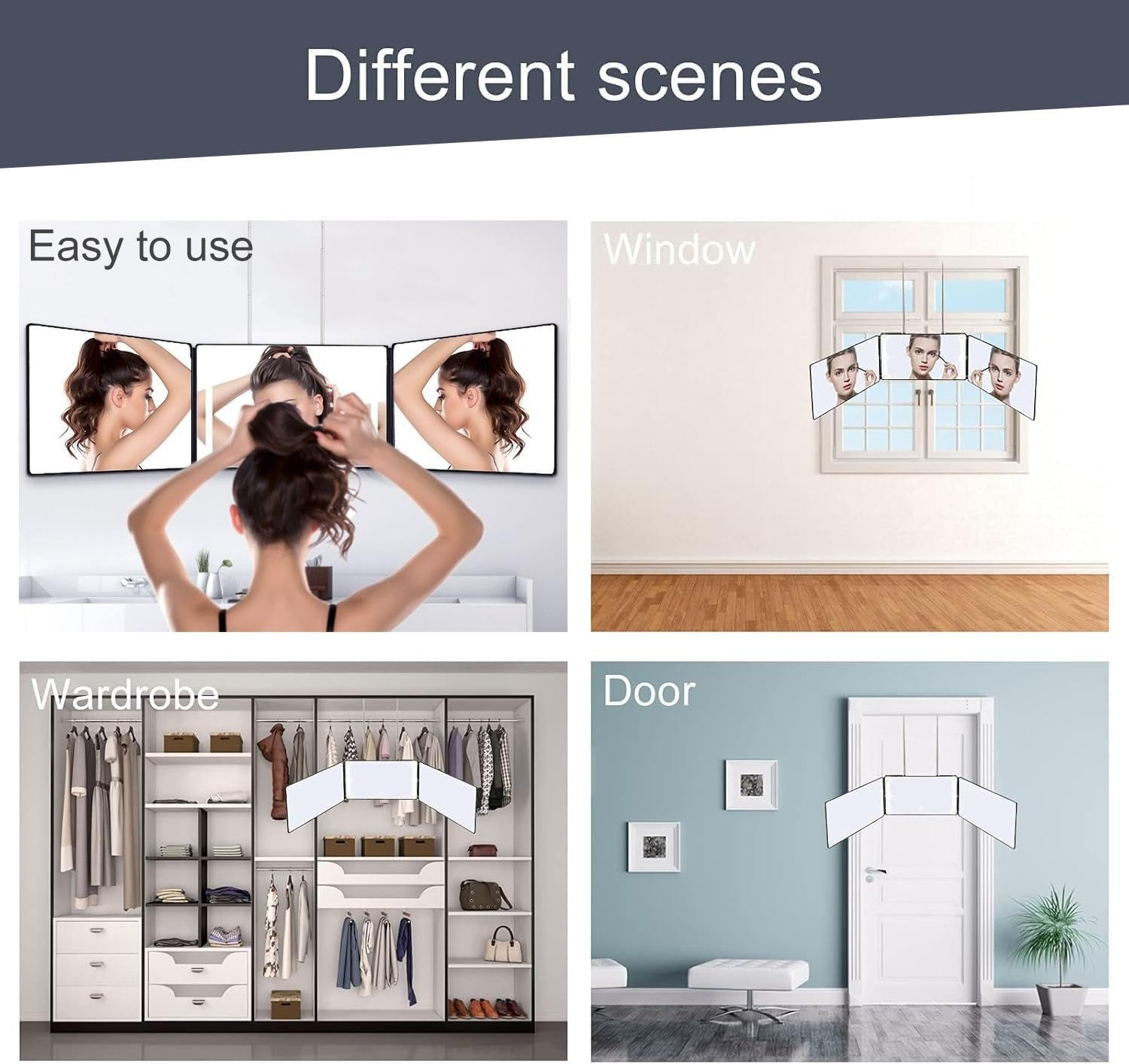 3 Way Mirror for Self Hair Cutting Mirror Barber Supplies Accessories 360 Trifold Mirror for Makeup to See Back of Head