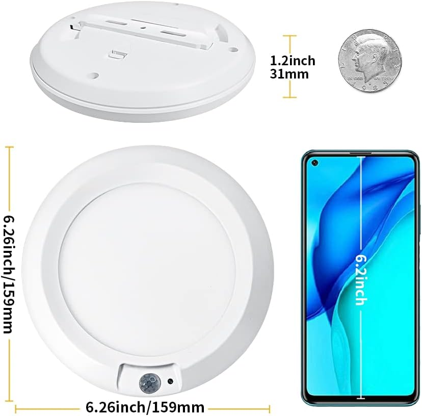 RAWNICE Motion Sensor Ceiling Light,Battery Operated Sensor Light Indoor,6.5'' Wireless LED Lights for Shed Loft Porch Toilet Garage Stair Hallway Cupboard Warm Light 210LM image number 2