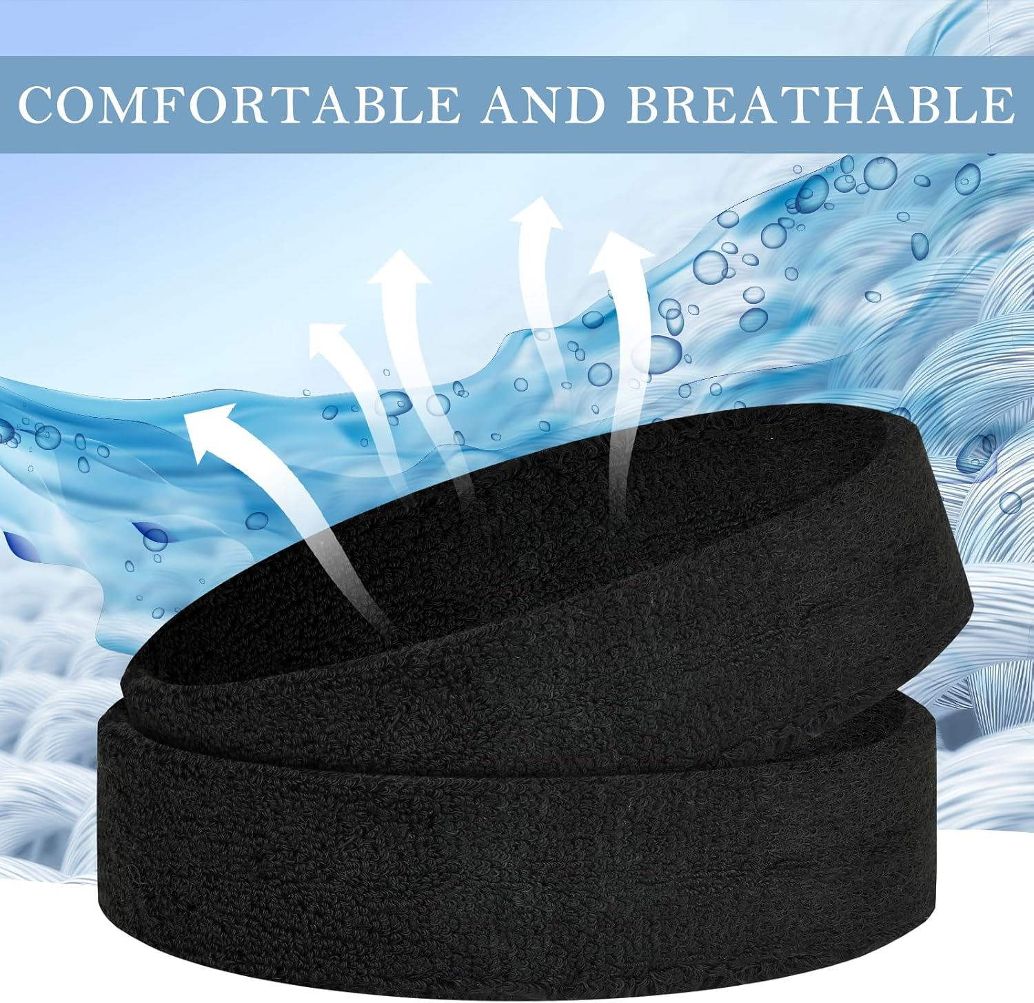 4 Pack Headbands for Men, Sweat Bands Headbands Men & Women, Cotton Terry Sweat Bands for Tennis, Basketball, Running, Gym, Working Out image number 6