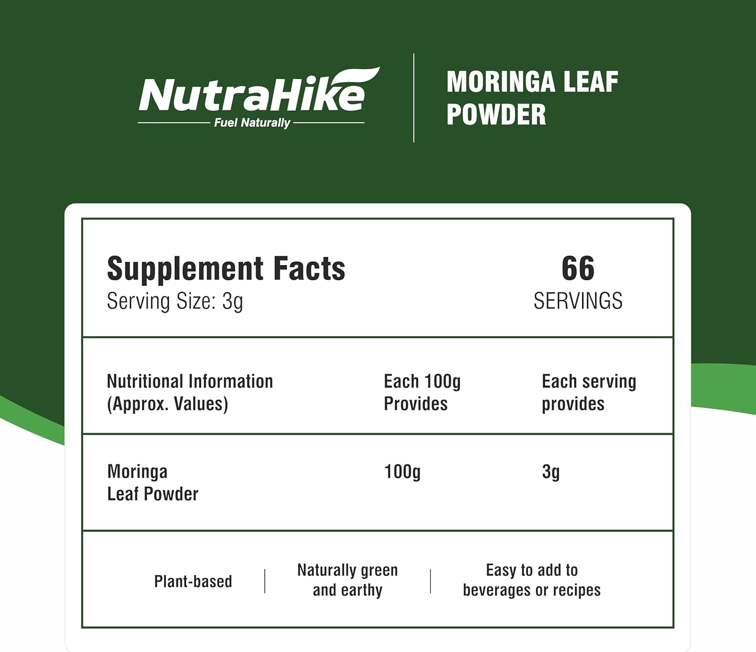 Nutrahike Moringa Leaf Powder 450G &ndash; 100% Pure Superfood, Rich in Vitamins & Antioxidants &ndash; Natural Energy, Immunity & Detox Support &ndash; Vegan, Gluten-Free Green Powder image number 1