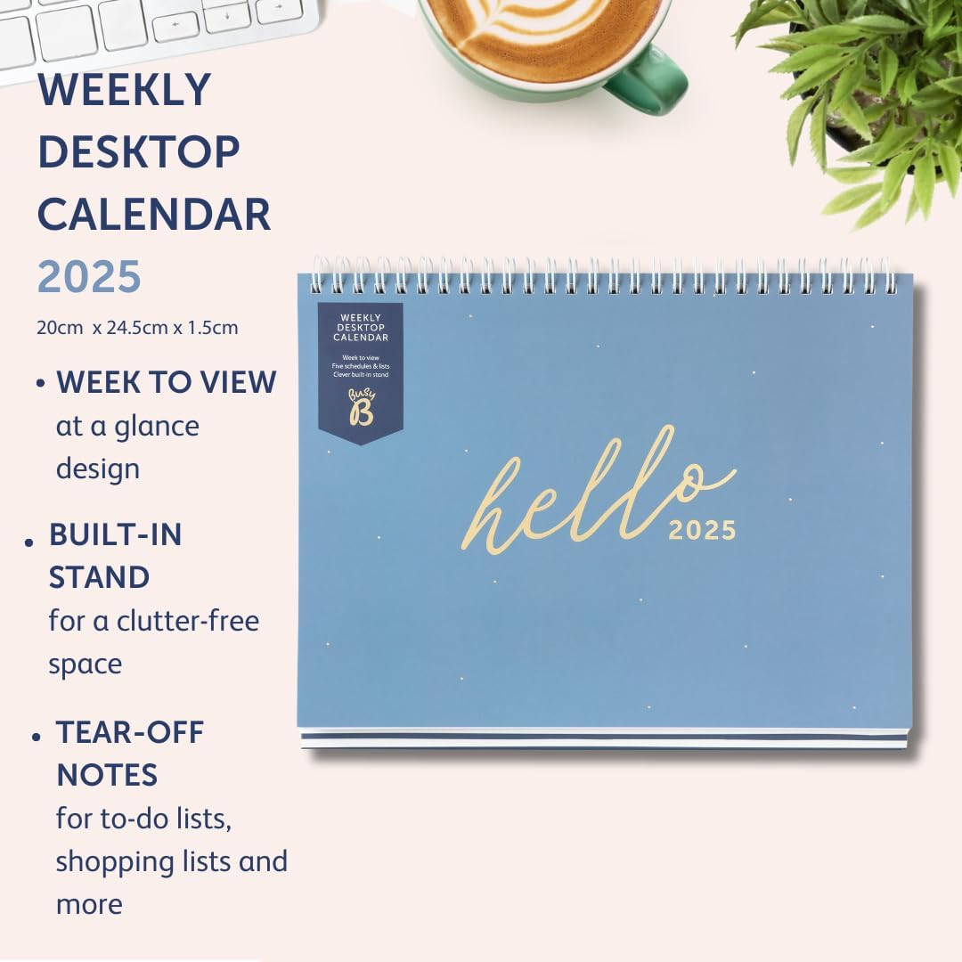 Busy B 2025 Weekly Desk Calendar &ndash; Jan-Dec Blue 2025 Calendar with Built-In Stand & Flip-Top Binding &ndash; 5 Schedule Work Calendar for Office or Home - Planner for Organised Planning image number 4