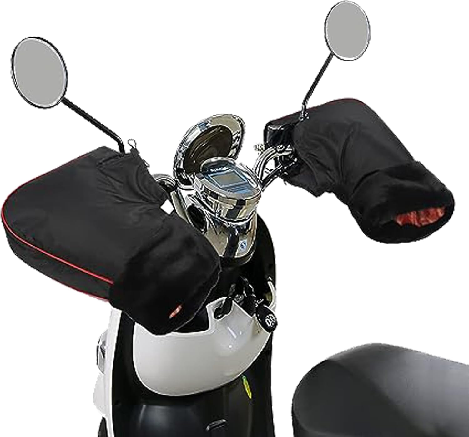 Motorcycle Handlebar Muffs Bike Gloves Windproof Winter Cycling Gloves Thicken Fleece Thermal Scooter Motorbike Handle Hand Warmer Outdoor Waterproof Motorbike Handlebar Mittens with Reflective Strip - Leather Cuff Muffs image number 4
