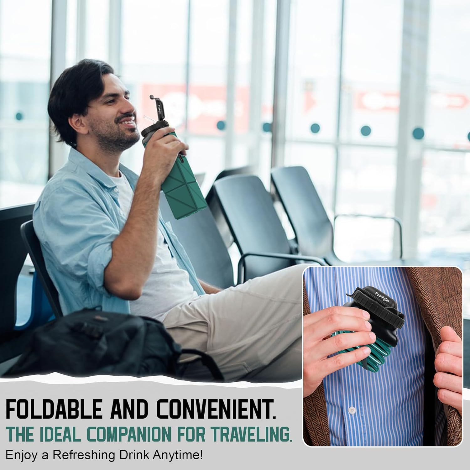 Collapsible Water Bottles,Food Grade BPA Free Silicone Foldable Water Bottle,20.6Oz Lightweight Bottles,Upgrade Leakproof Lid,Reusable Expandable Water Bottles for Travel Gym Camping Hiking - Dark Blue+Dark Grey+Dark Green image number 2