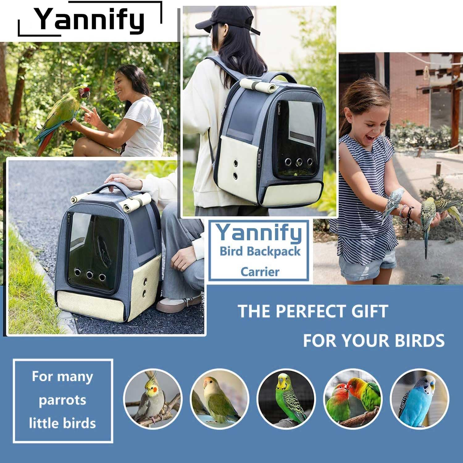 Bird Backpack Carrier,Bird Travel Cage Backpack with Tray and Standing Perch, for Small Animals with Adjustable Height and Visible Window for Travel and Outdoor Adventures image number 5