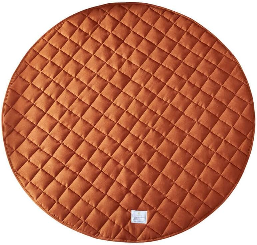 Ludere Baby Play Mat round | Premium 100% French Linen Playmat for Babies & Toddlers | Tummy Time Mat | Ultra-Soft, Non-Toxic, Hypoallergenic & Quilted Comfort | 120 Cm (Natural)