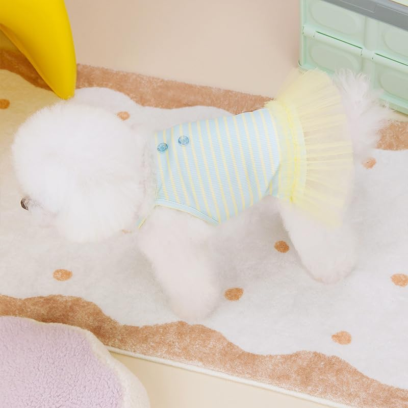 Knitted Dog Dress for Small Dog Striped Pet Pullover Strap Dress Stretchable Summer Clothes Breathable Puppy Tulle Skirt (Green, XL) image number 2