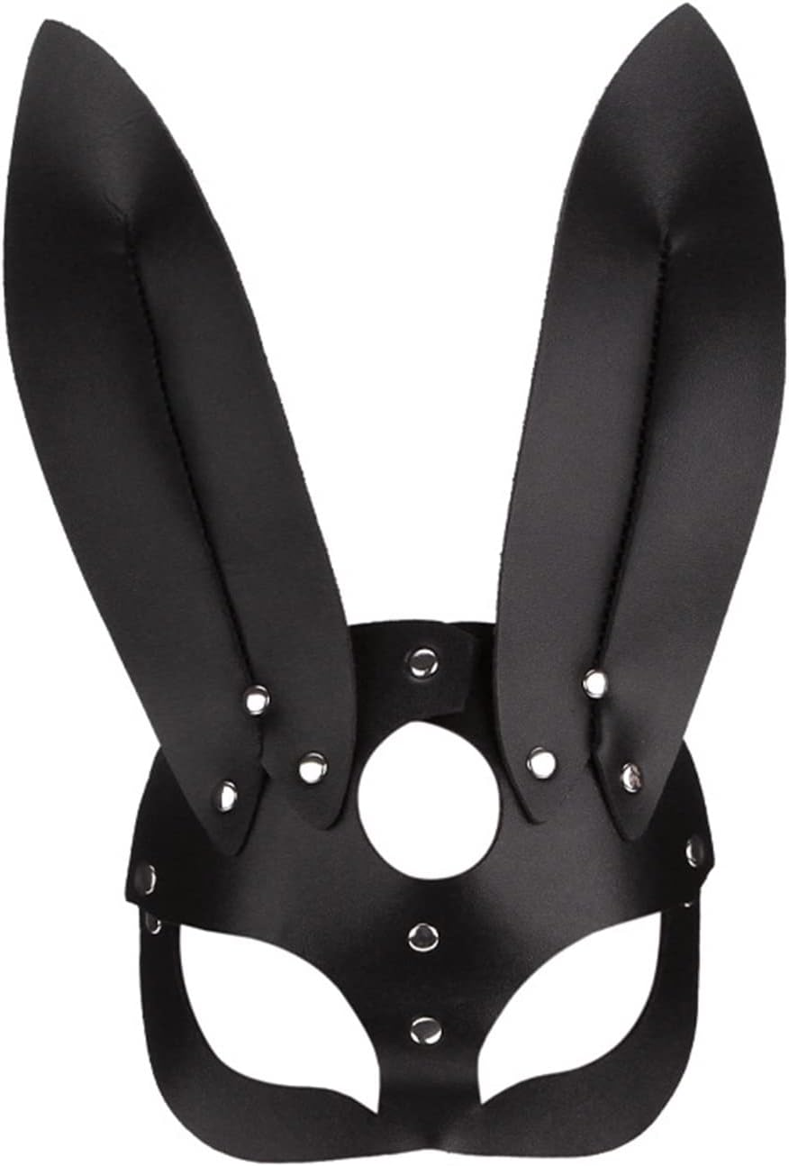 Women Leather Masks Bunny Ear Fox Cat Mask Leather Half Face Mask Masquerade Party Mask for Cosplay Halloween Costume Accessory image number 1
