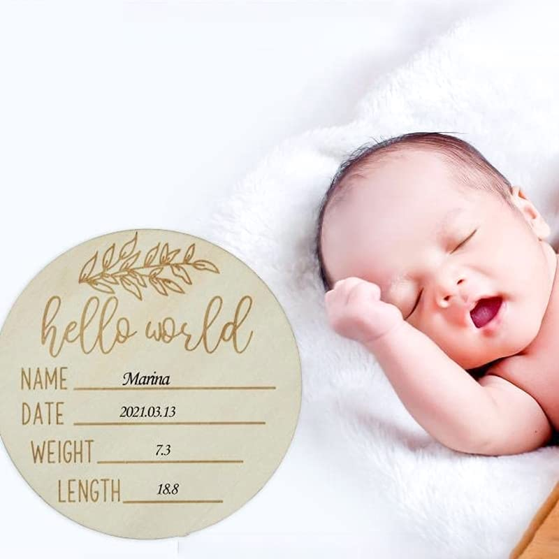 AIMALL 1X Hello World Baby Birth Announcement Wooden Plaque, 3.9 X 0.12 Inch Introducing Name Card for Newborns, Photography Prop for Baby Birth Details, Pregnancy Keepsake image number 4
