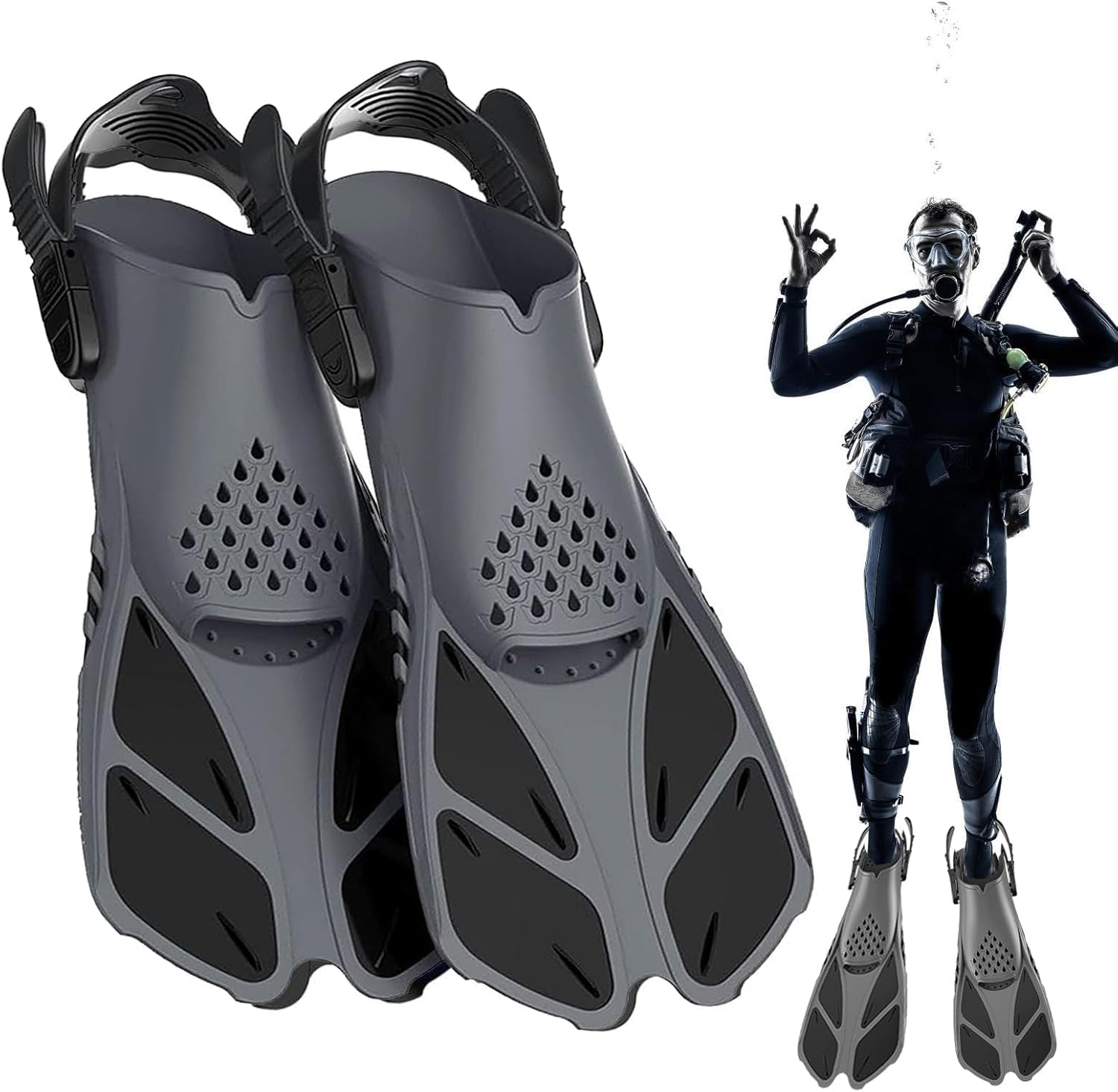 Snorkel Fins, Full Foot Pocket Swim Fins for Snorkeling, Diving