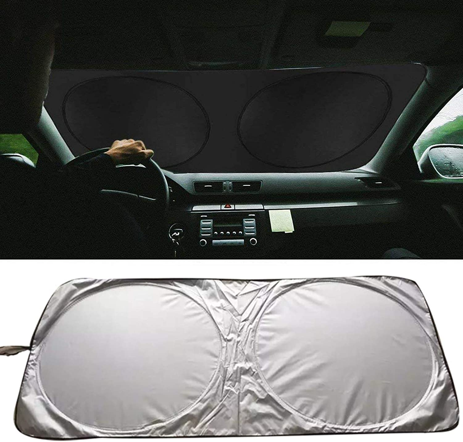 Car Windshield Sun Shade, Proxima Direct Sun Protector for Car Safe Windshield Sunshade Maximum UV Sun Protection-Foldable Car Windscreen Sunshade UV Protector Shields -Keeps Vehicle Cooler(59"X27.6") image number 1