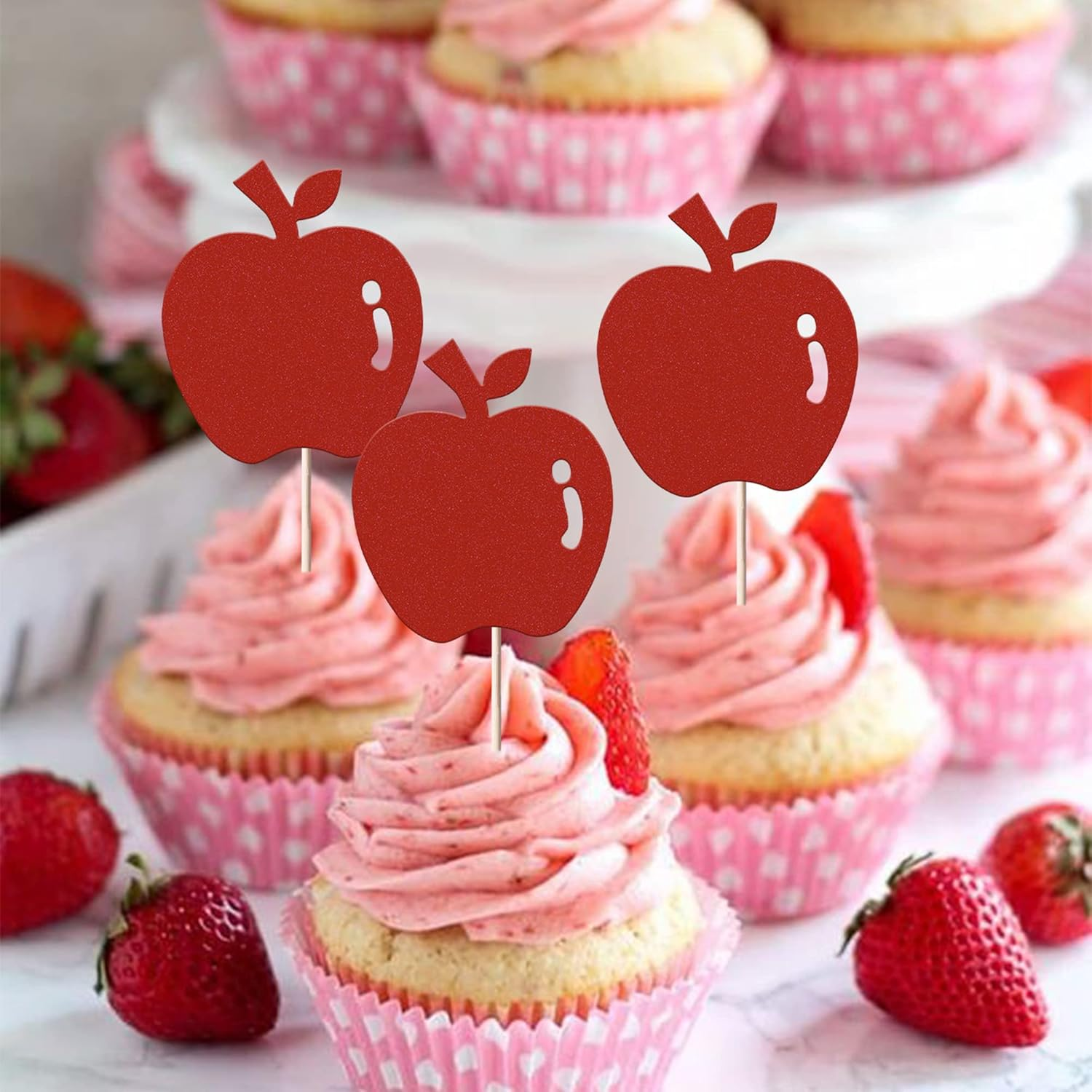 Rsstarxi 24 Pack Glitter Apple Cupcake Toppers Christmas Apple Cupcake Picks for Fruit Theme Baby Shower Kids Birthday Christmas Eve Party Cake Decorations Supplies image number 4