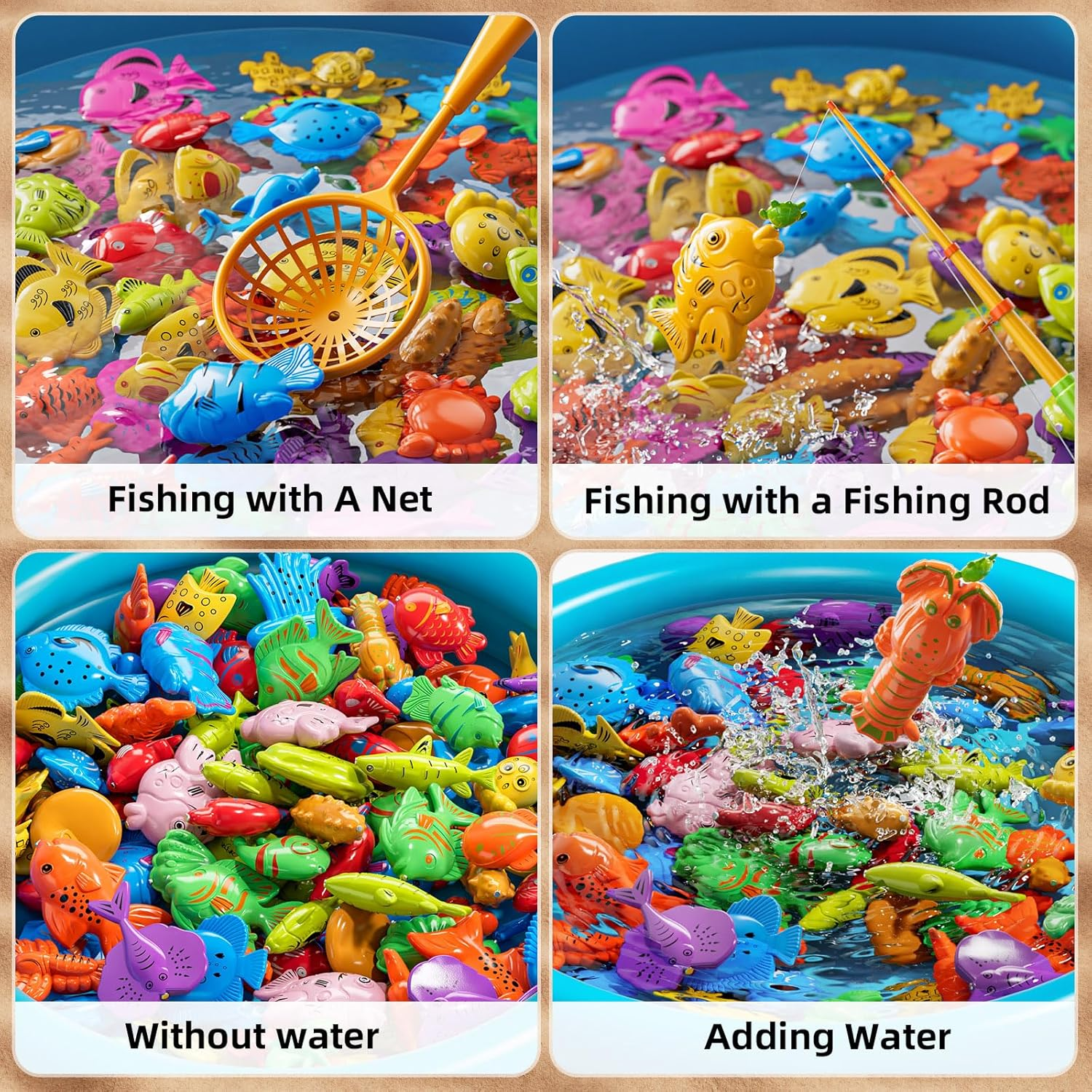 Pool Fishing Toys Games, Water Table Bathtub Toy with Inflatable Pool Pole Rod Net Plastic Floating Fish, Birthday Gifts for Kids Age 3 4 5 6 Year Old,Kids Outdoor Toys image number 2