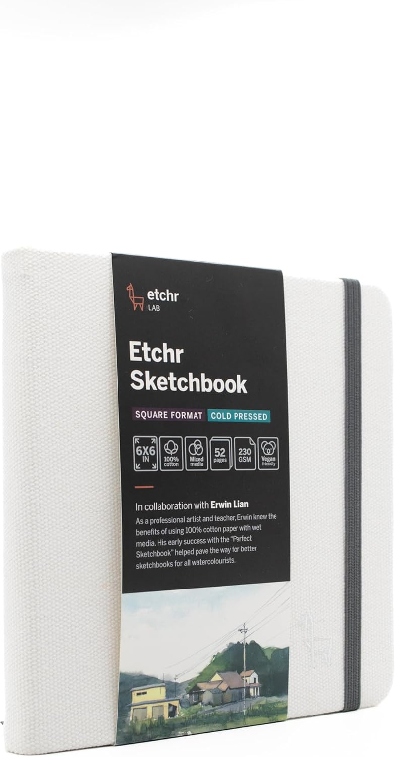 Etchr Sketchbook 6&rdquo; Square - Cold Press Mixed Media 100% Cotton Sketchbook - Hardcover Sketchbook - 6&rdquo;X6 with 52 Pages image number 2