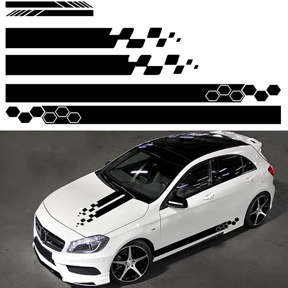 Rojuicy 5 Pieces Vinyl Car Side Stickers Decorative Auto Body Racing Sports Decals Car Truck DIY Decal Stripes Vinyl Sticker Accessories 1-2 Days Delivered