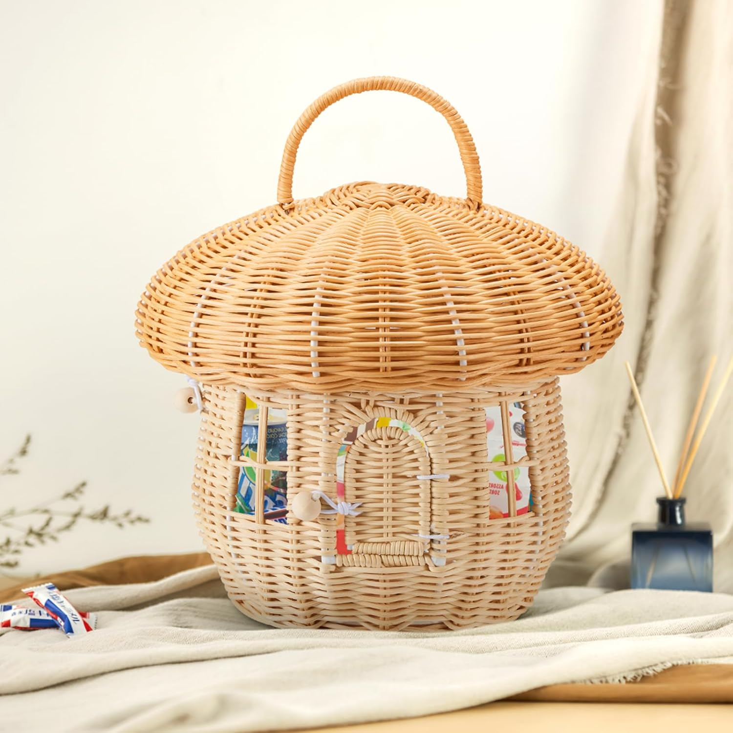 Handmade Wicker Mushroom-Shaped Storage Basket for Outdoor, Kids, Decor, Photography Props image number 5
