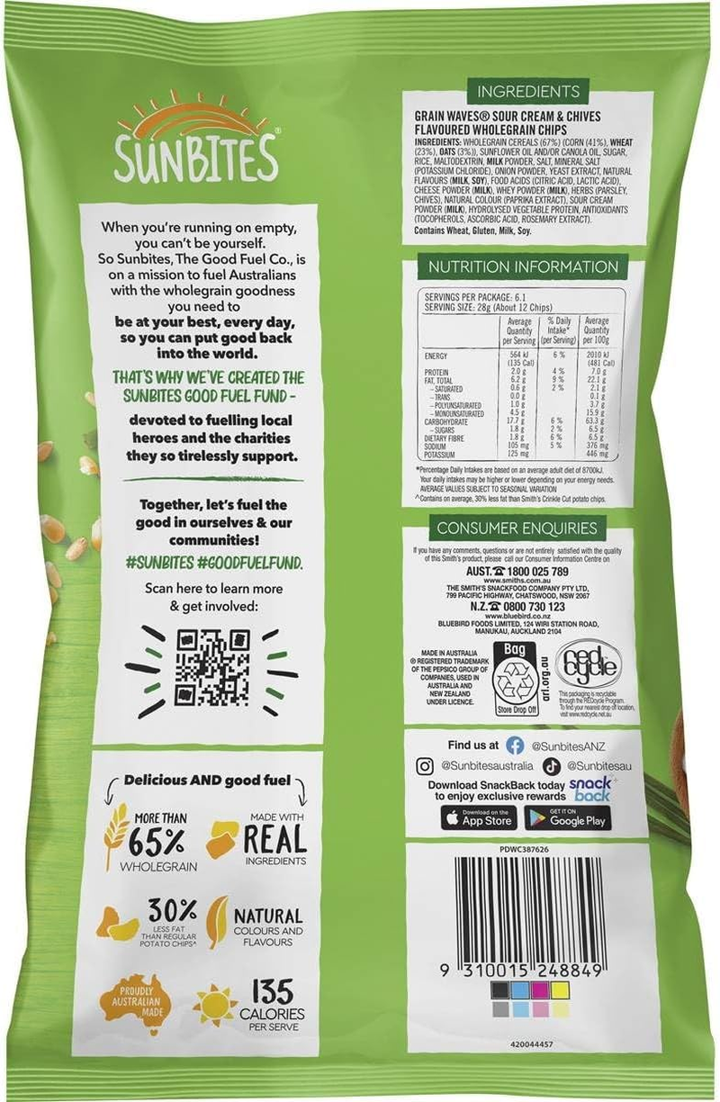 Grainwaves Sour Cream and Chives Wholegrain Chips Party Bag Share Pack 170G
