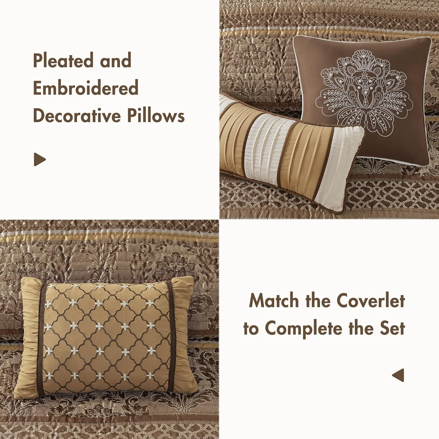 Madison Park Bellagio 6 Piece Quilted Coverlet Set, Full/Queen, Brown/Gold image number 4