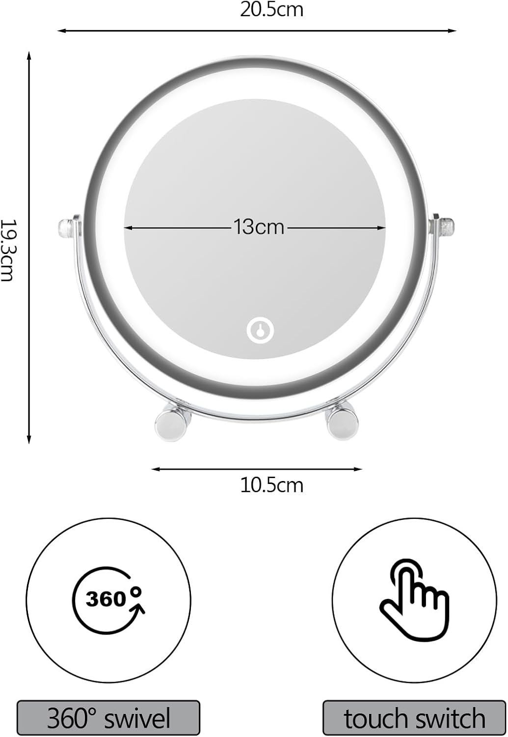 Clevinger round Vanity Mirror, 1X/3X Magnification Double-Sided LED Bedroom Makeup Mirror with Lights, Portable Lighted Tabletop Mirror, Table Desk Counter Top Mirror Bathroom Shaving Mirror