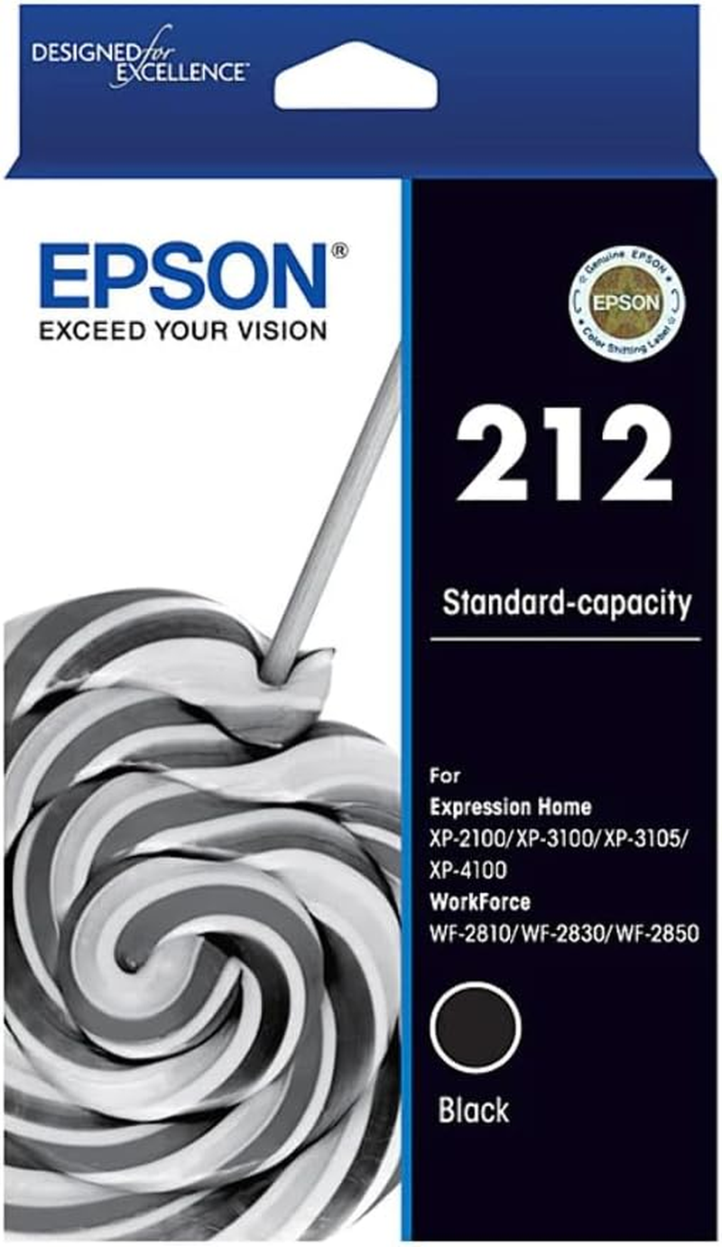 Epson 212 - Std Capacity - Black Ink Cartridge for XP-2100, XP-3100, XP-4100, WF-2810, WF-2830, WF-2850, Single Pack, C13T02R192