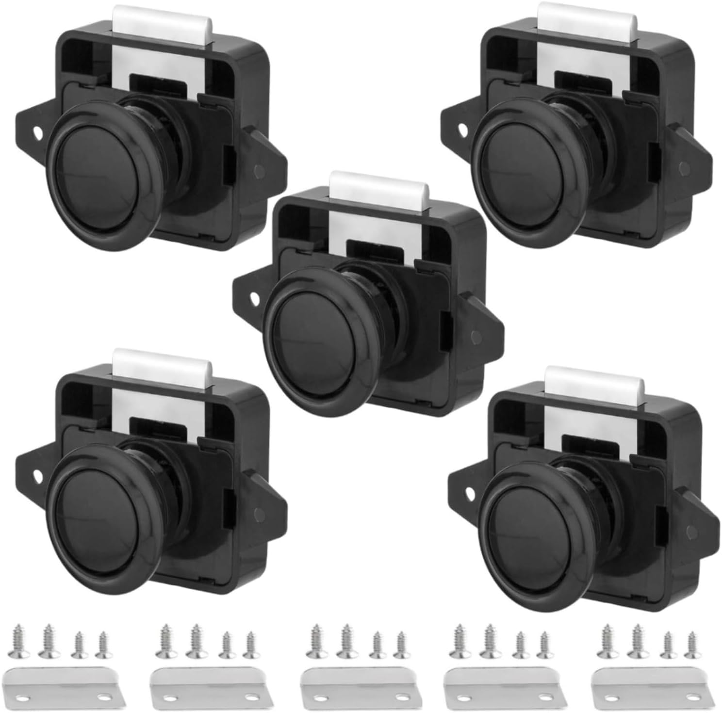 RV Cabinet Locks, ABS Push Button Cabinet Latch for RV Motorhome Camper Truck Caravan Van Yacht Boat Marine, Camper Cupboard Knob RV Cabinet Latches (5PC Black), MST02 - 10 Pc Pearl Nickel image number 3