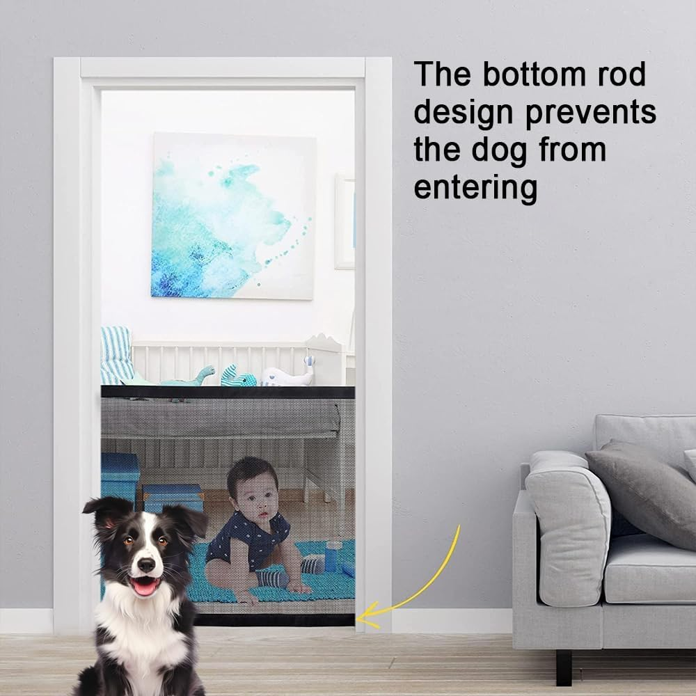 Magic Pet Gate, Mesh Fabric Gate for Pet Dogs, Dogs Screen Mesh Gate for Doorways Stairs Hallways, Portable Mesh Gate Safeguard Isolated, 180X78Cm 4 Hooks image number 5