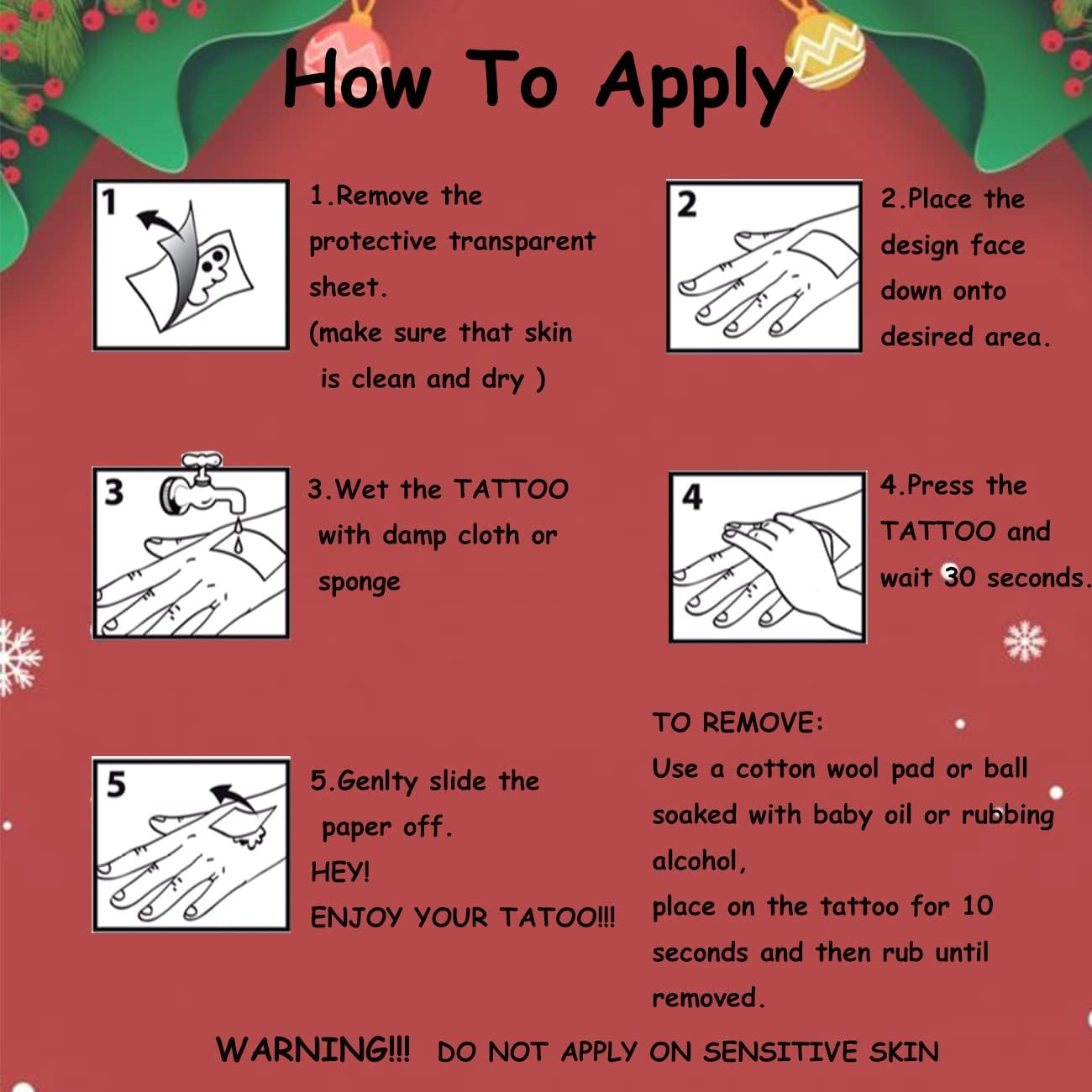 Christmas Temporary Tattoos for Kids - 148 PCS Christmas Individual Tattoos for Kids Christmas Xmas Party Favors, Stocking Stuffer, Christmas Eve Gift image number 3