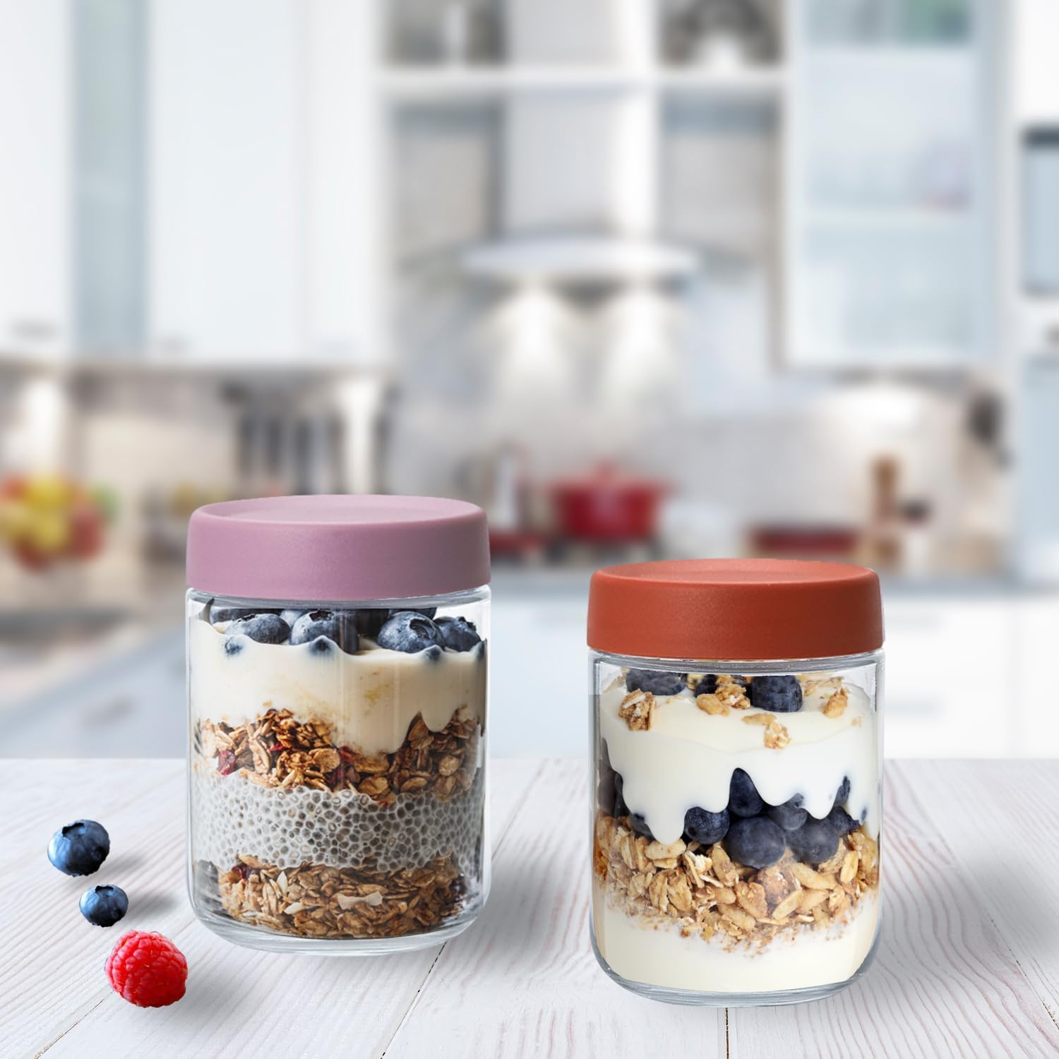 Overnight Oats Containers with Lids 16 Oz Glass Jars with Lids 6 Pack Glass Mason Jars with Airtight Lids, Perfect for Oats, Yogurt, Chia Pudding image number 3