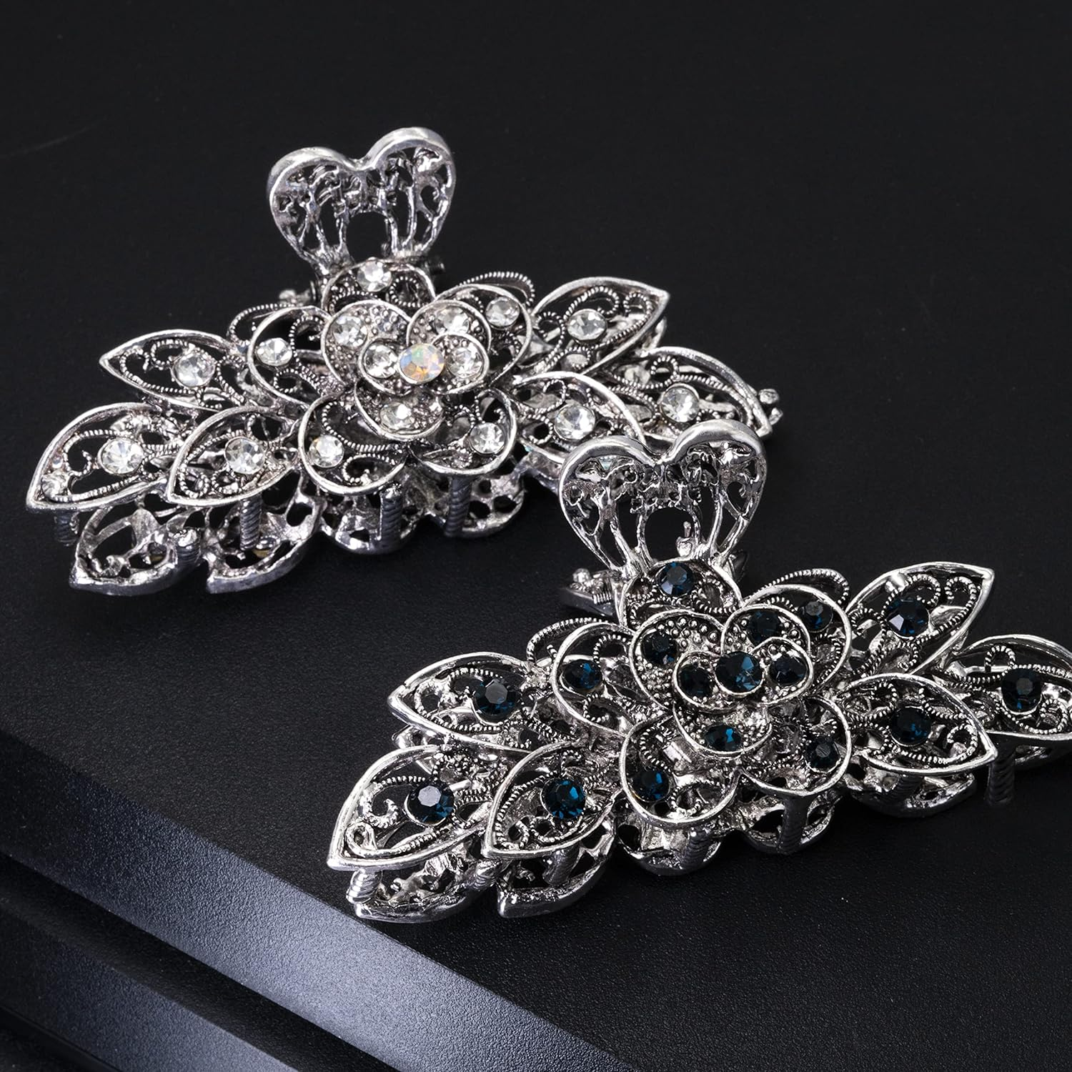 Large Claw Hair Clips 2PCS for Women and Girls Metal Retro Style with Sparkly Glitter Rhinestones Banana Jaw Hair Clamps Strong Hold Nonslip Hair Accessories (Hc-Vintage-01) image number 2