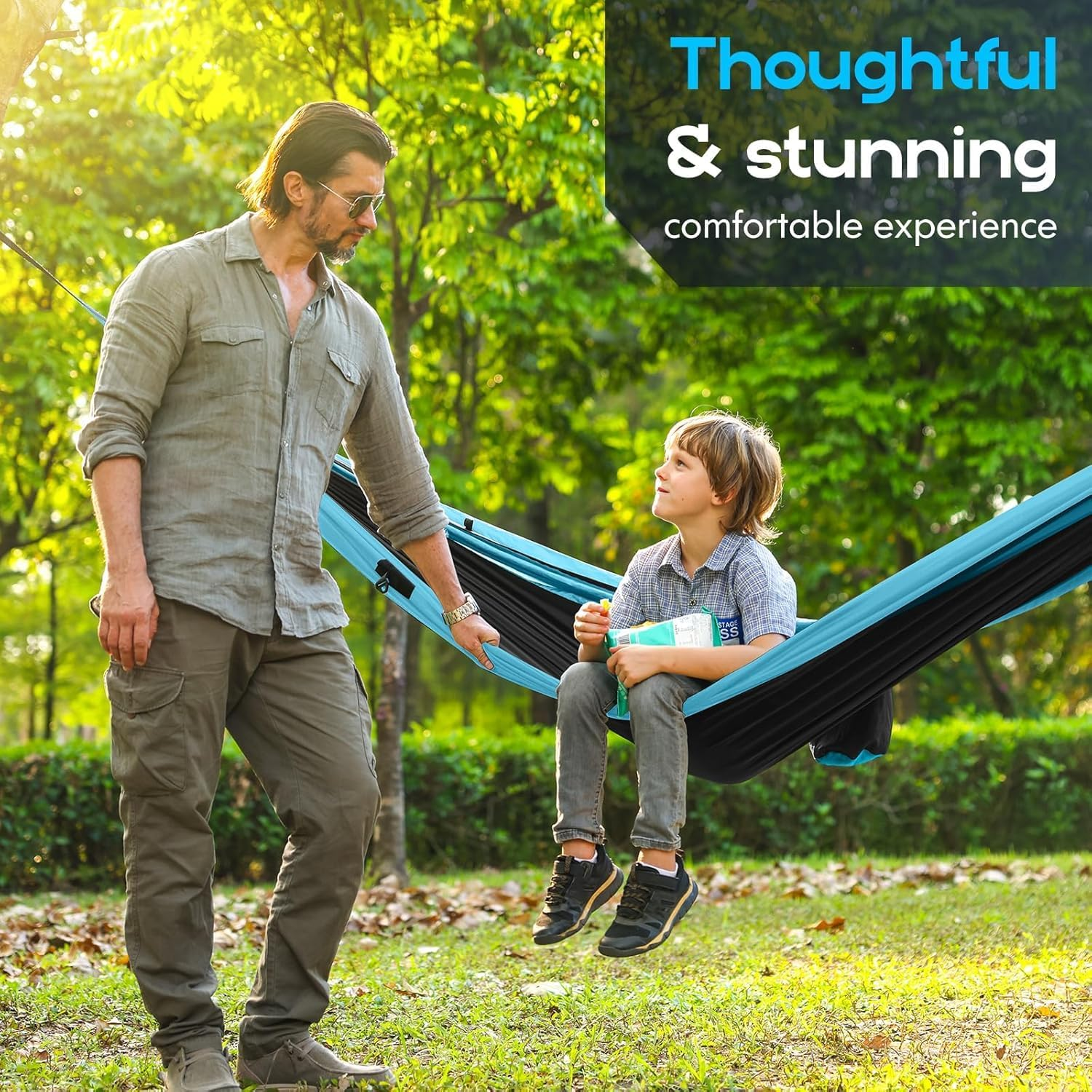 APEXORIGIN Camping Hammock with Mosquito Net, Portable Hammocks with Adjutable Loops and Tree Straps, Double & Single Hammock Tent for Outdoor, Hiking and Travel (Blue) image number 3