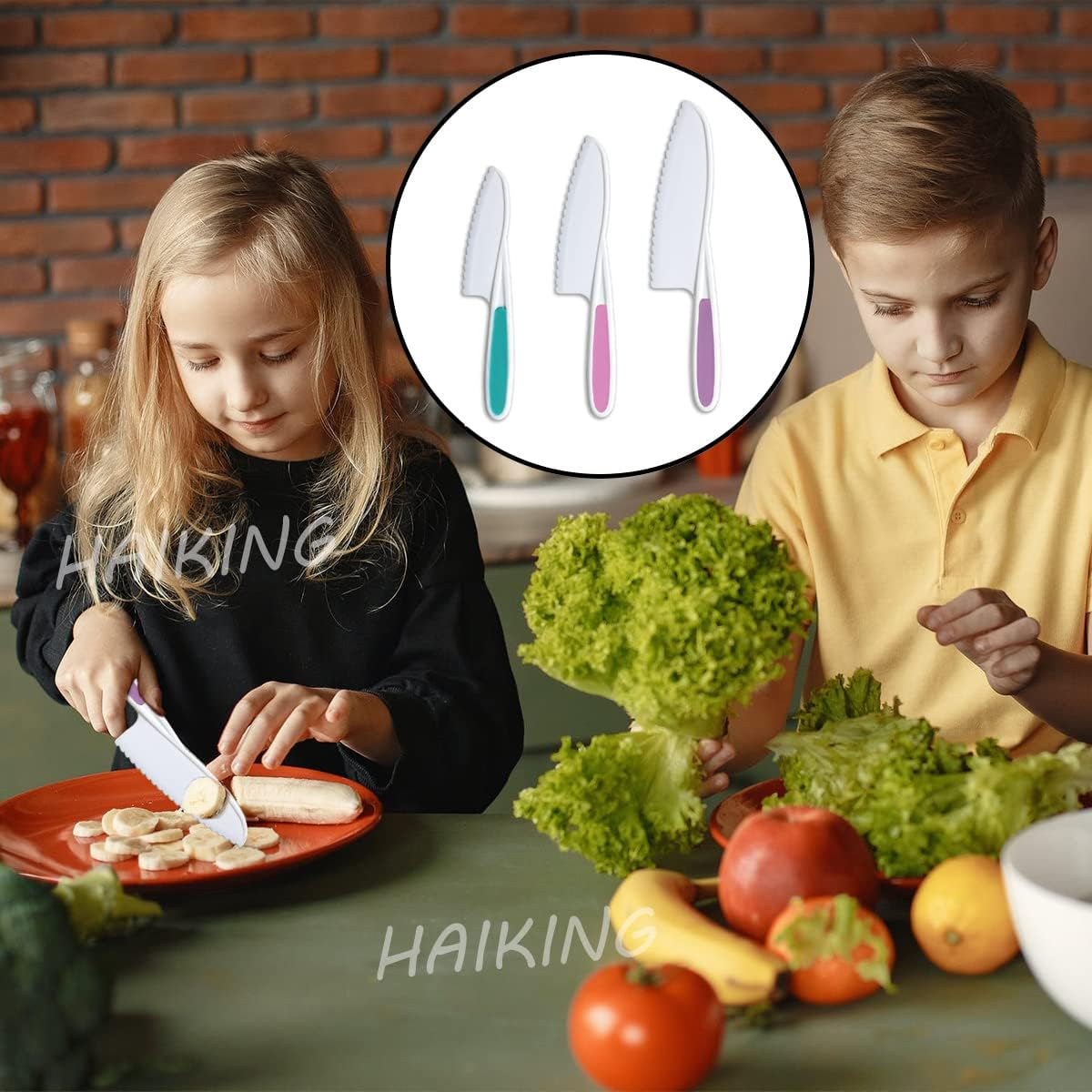 Kids Safe Knife Set, 3 Pcs Colorful PP Serrated Edges Children'S Cooking Knives for Kids Cooking Beginners Cut Fruits Salad Veggies Cake image number 1
