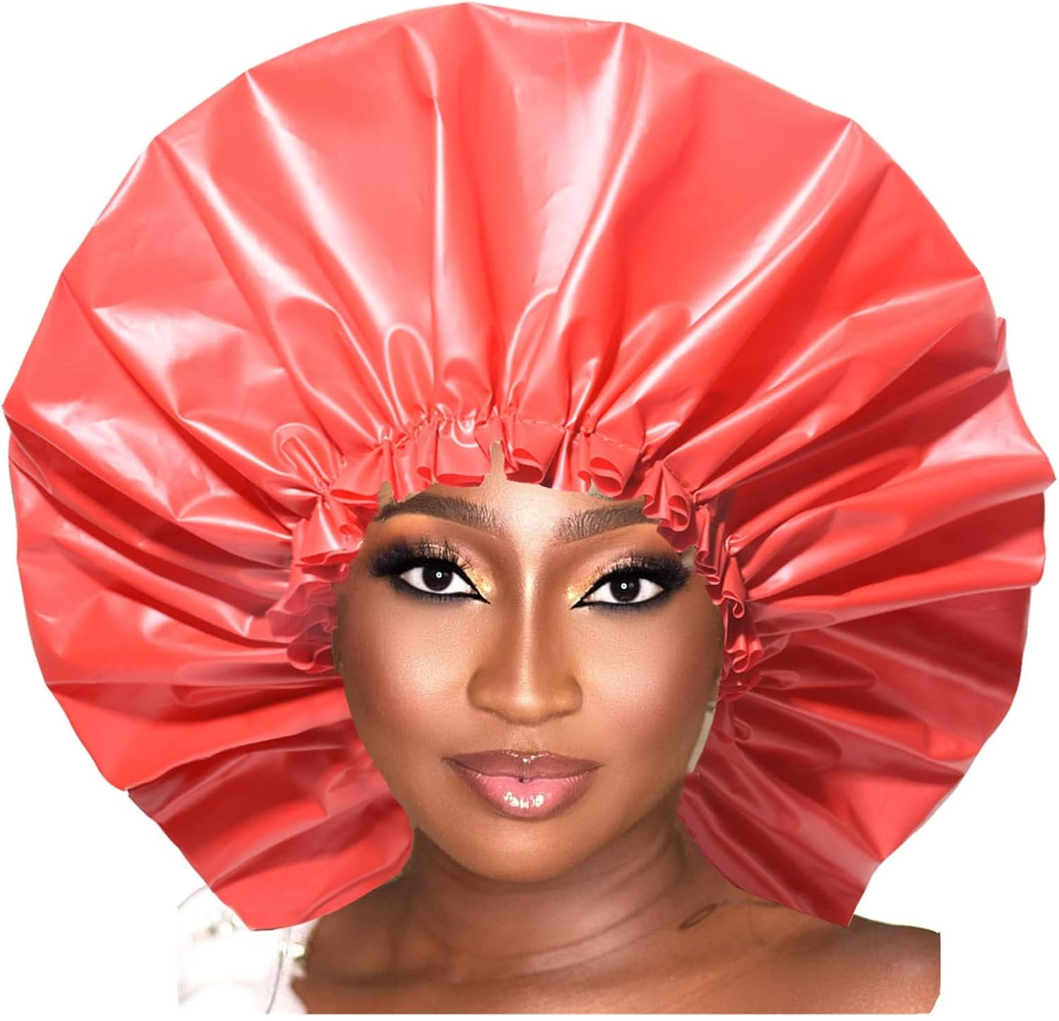 Shower Cap for Women,Extra Large & Waterproof & Reasuable Shower Caps 2 Packs Bath Caps for Braids Long Hair(Grey and Red) image number 1