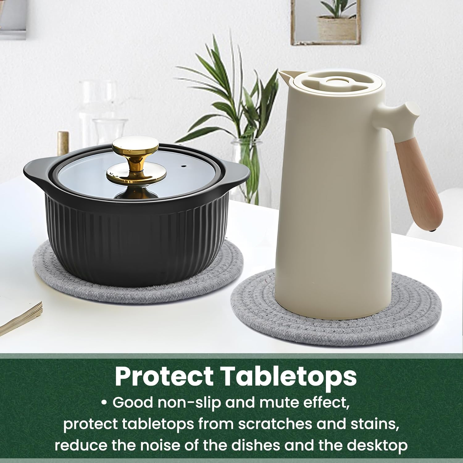 8 Inch Trivets for Hot Dishes, Hot Pots and Pans, Thick Heat Resistant Large Coaster for Kitchen, Hot Pads, Kitchen Essentials, Kitchen Decor for Table & Countertop, 6 Pcs - Light Gray image number 7